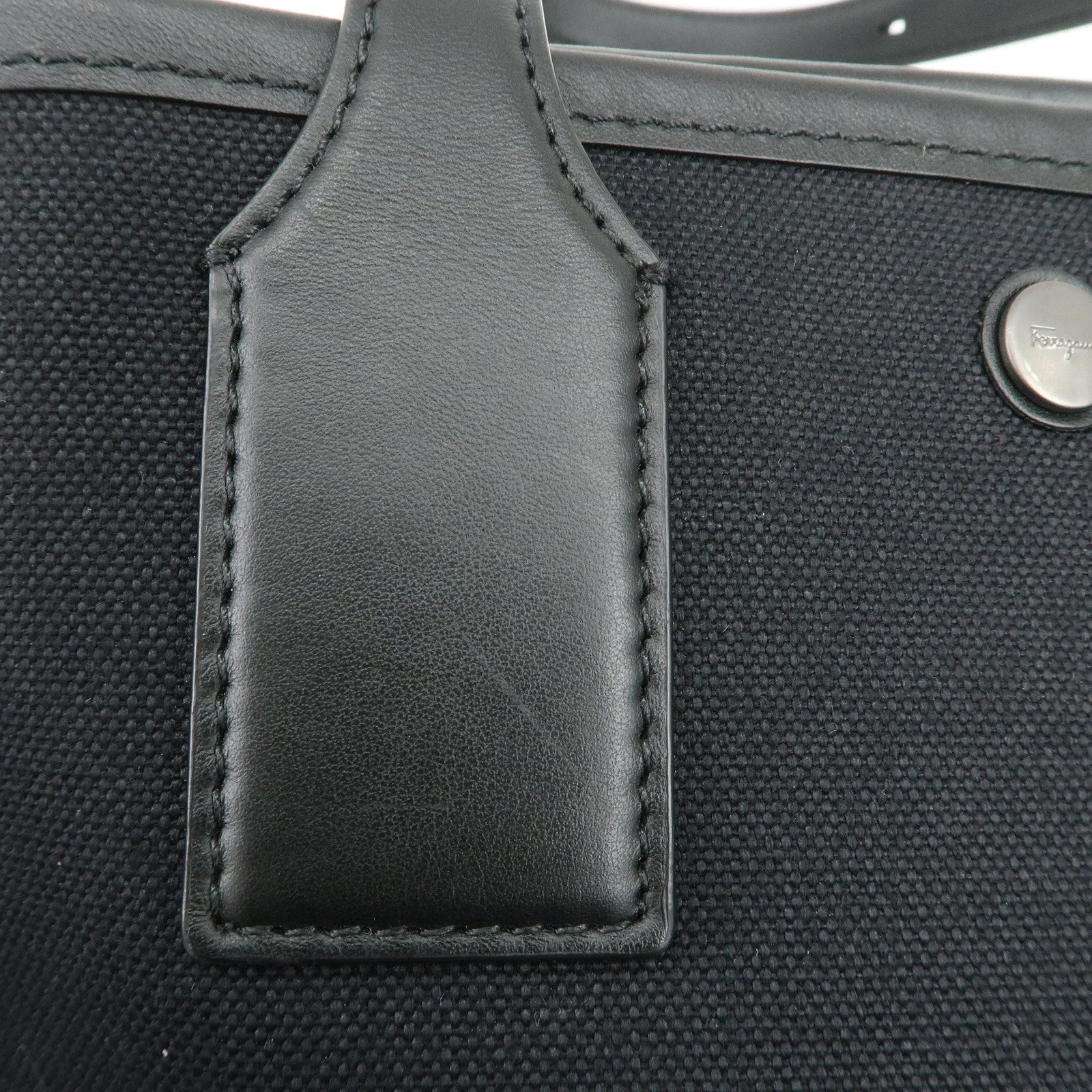 Ferragamo Canvas Leather Tote Bag Shoulder Bag Black