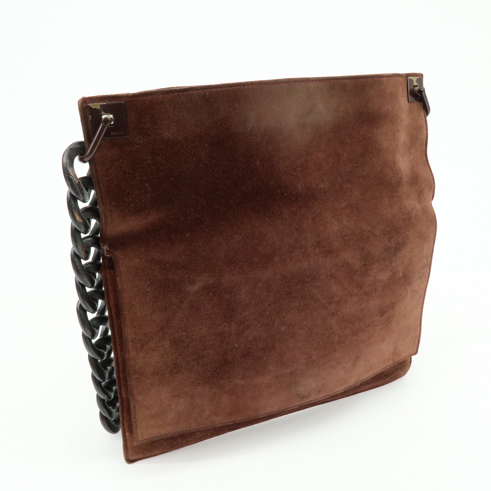 GUCCI Suede Wood Shoulder Bag Crossbody Bag Brown 002・1705