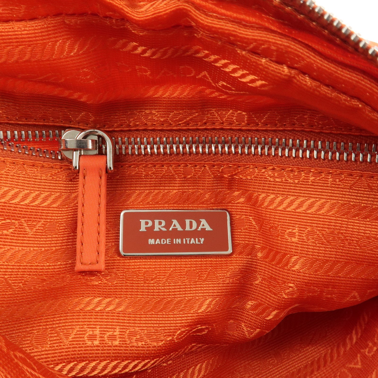PRADA Triangle Logo Leather Nylon Shoulder Bag Orange Used