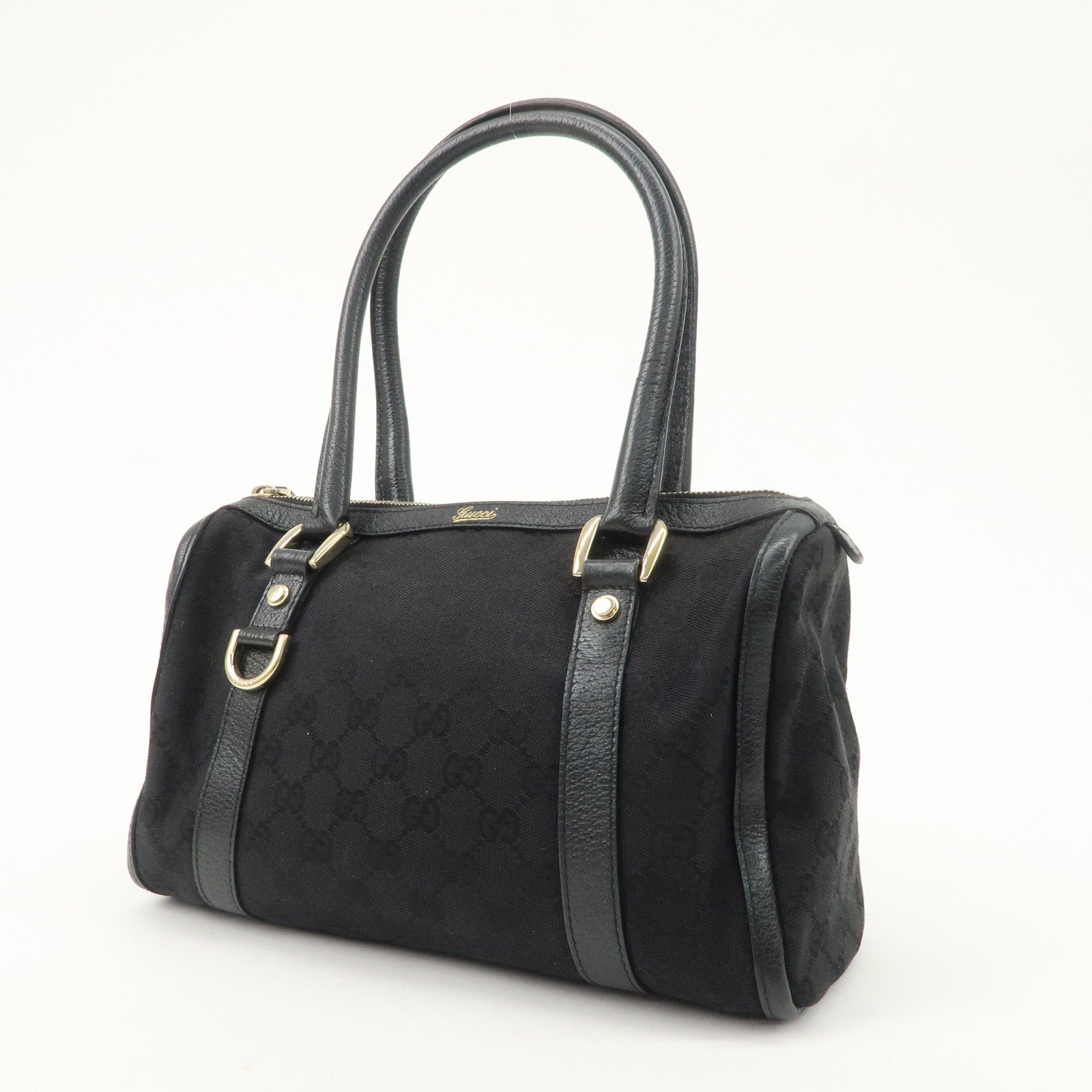 GUCCI Abbey GG Canvas Leather Boston Bag Hand Bag Black 130942 Used