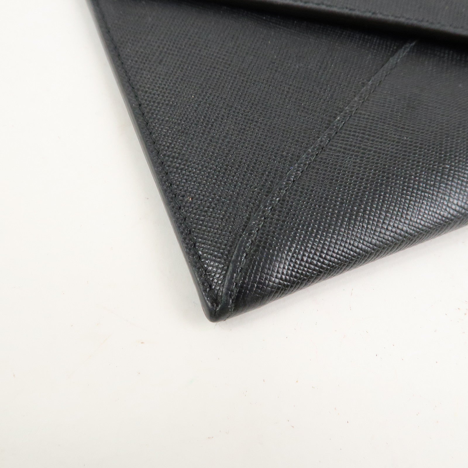 PRADA Saffiano Leather Envelope Flap Long Wallet Black 1M1175 Used