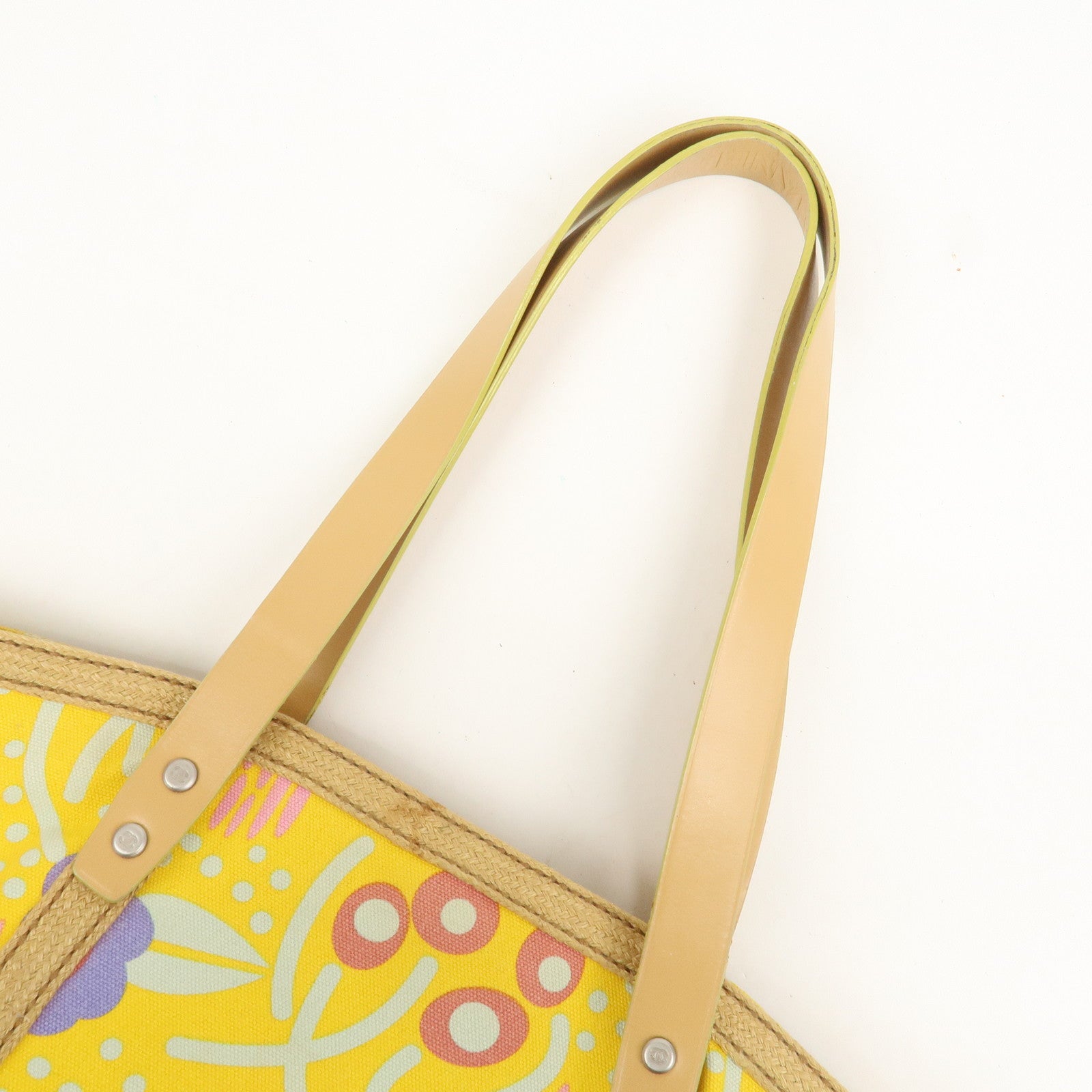 CHANEL Canvas High Summer Flower Tote Bag Shoulder Bag Yellow