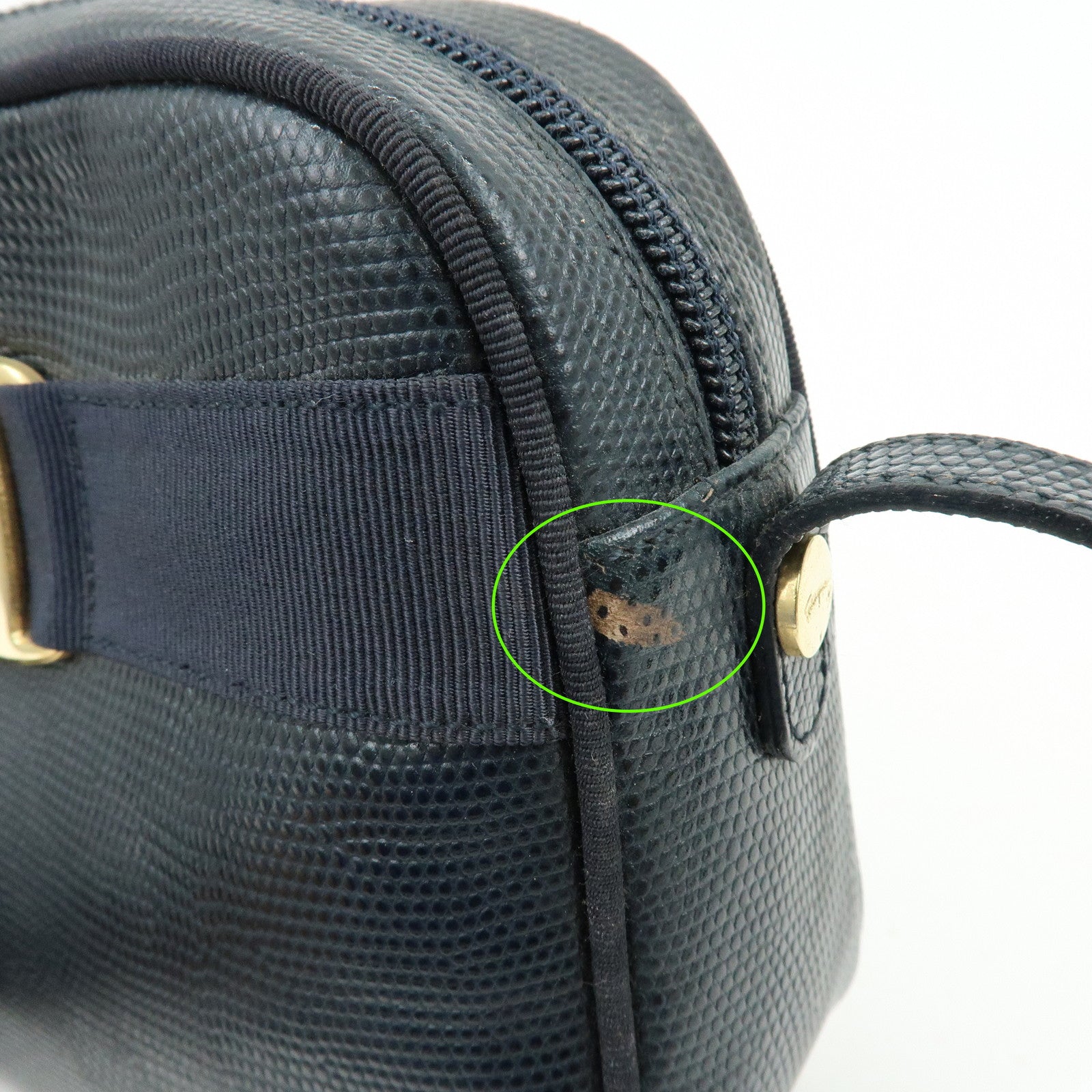 Ferragamo Vara Embossed Leather Shoulder Bag Crossbody Bag Navy
