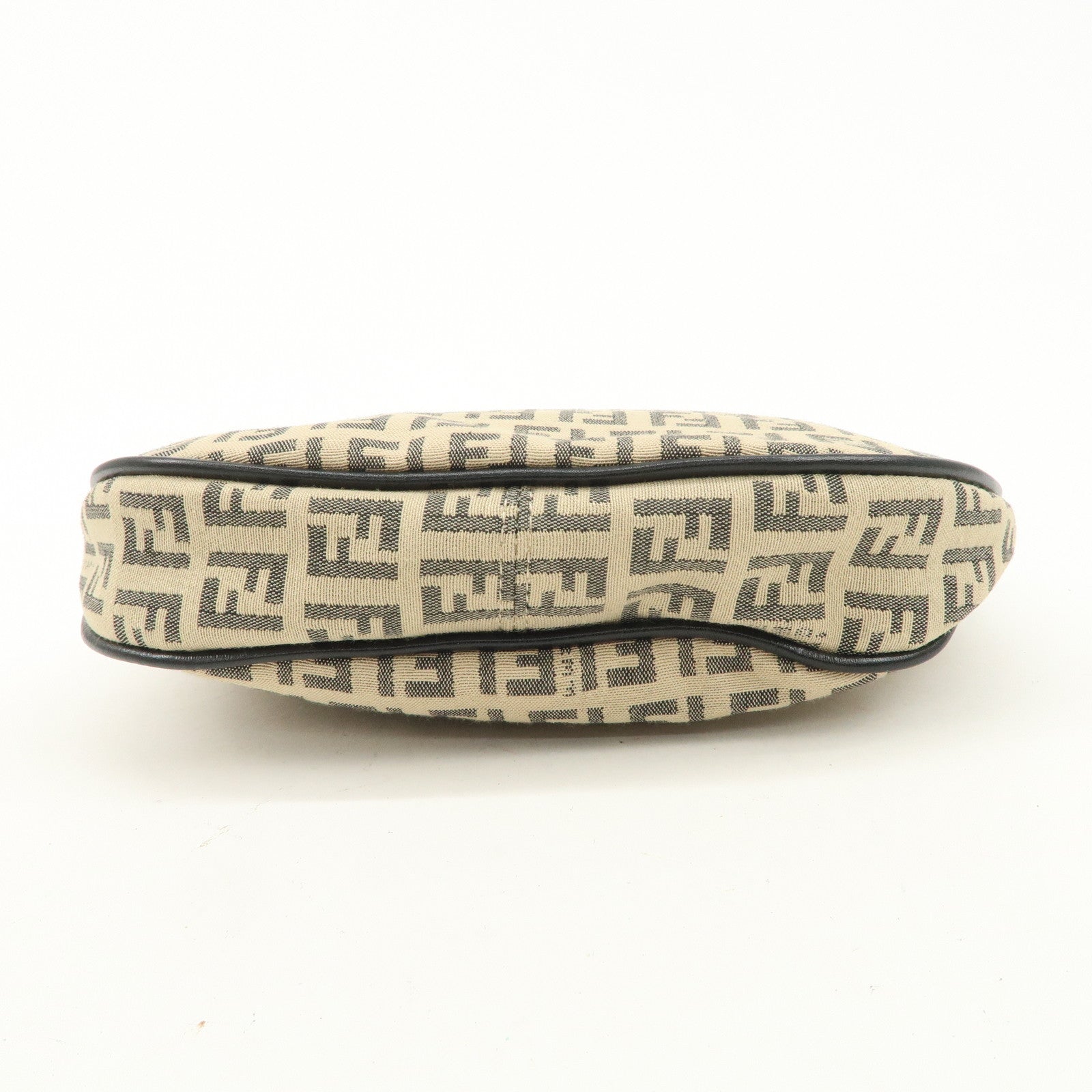 FENDI Zucchino Canvas Leather Shoulder Bag Beige Black 8BR312