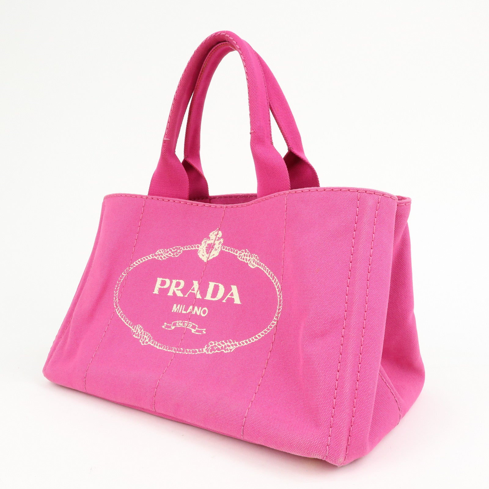 PRADA Triangle Logo Canapa Canvas Hand Bag Tote Bag Pink BN1872