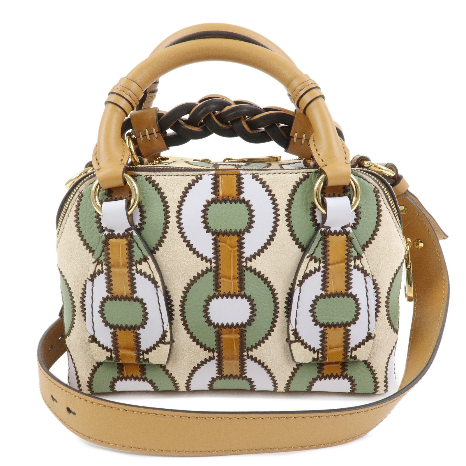Chloe DARIA Suede Leather 2Way Bag Shoulder Bag Ivory Brown Green