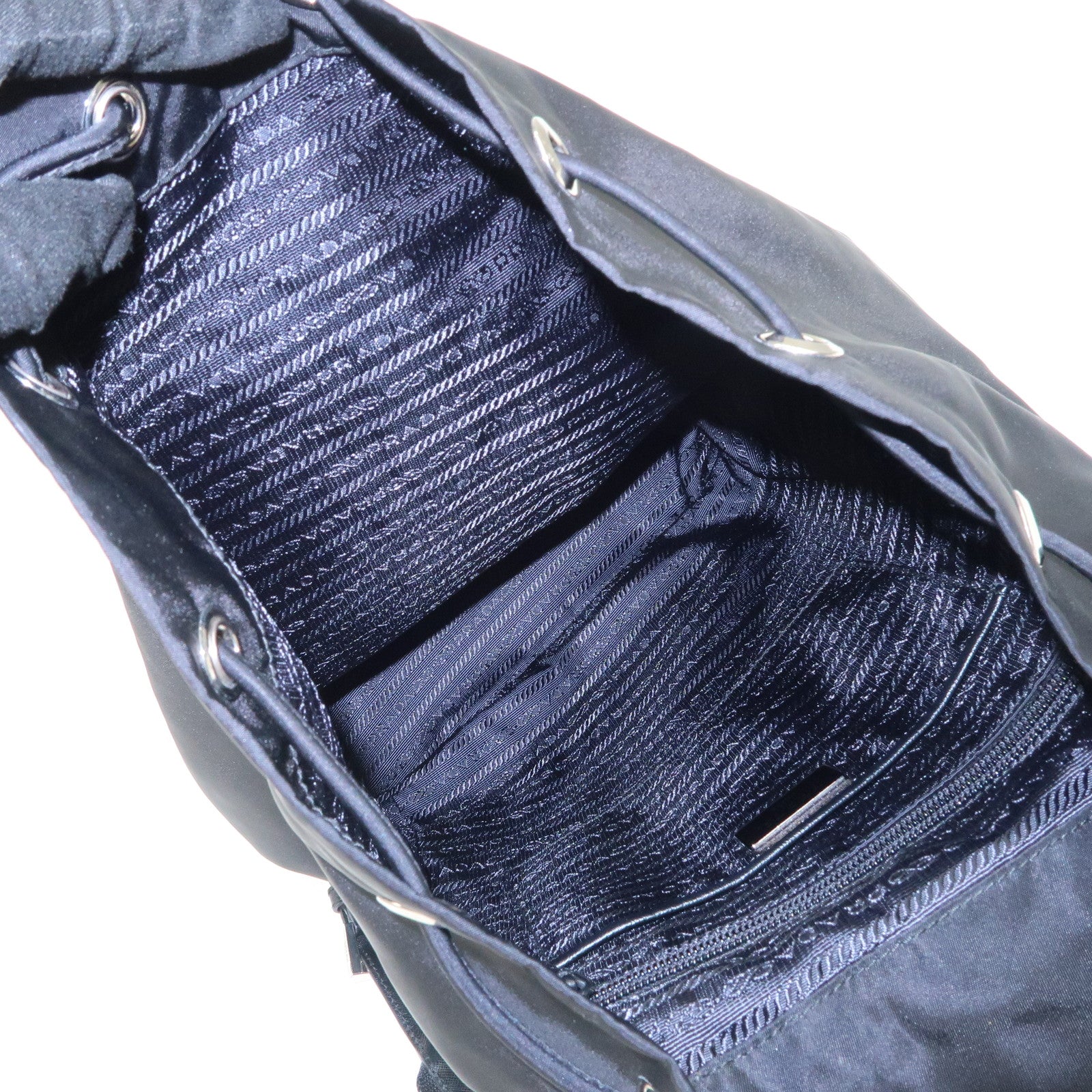 PRADA Triangle Logo Nylon Leather Backpack Rucksack Black 1BZ032