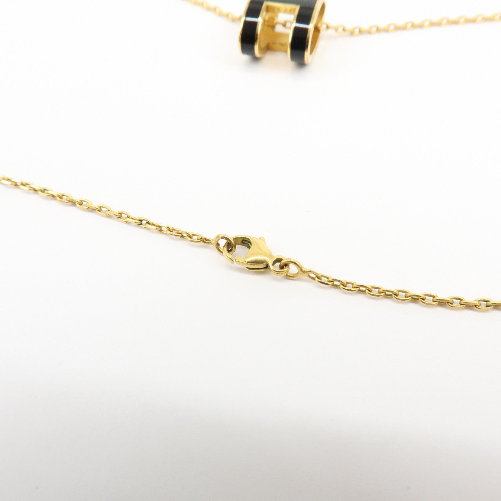 HERMES Pop H Metal Necklace Black Gold
