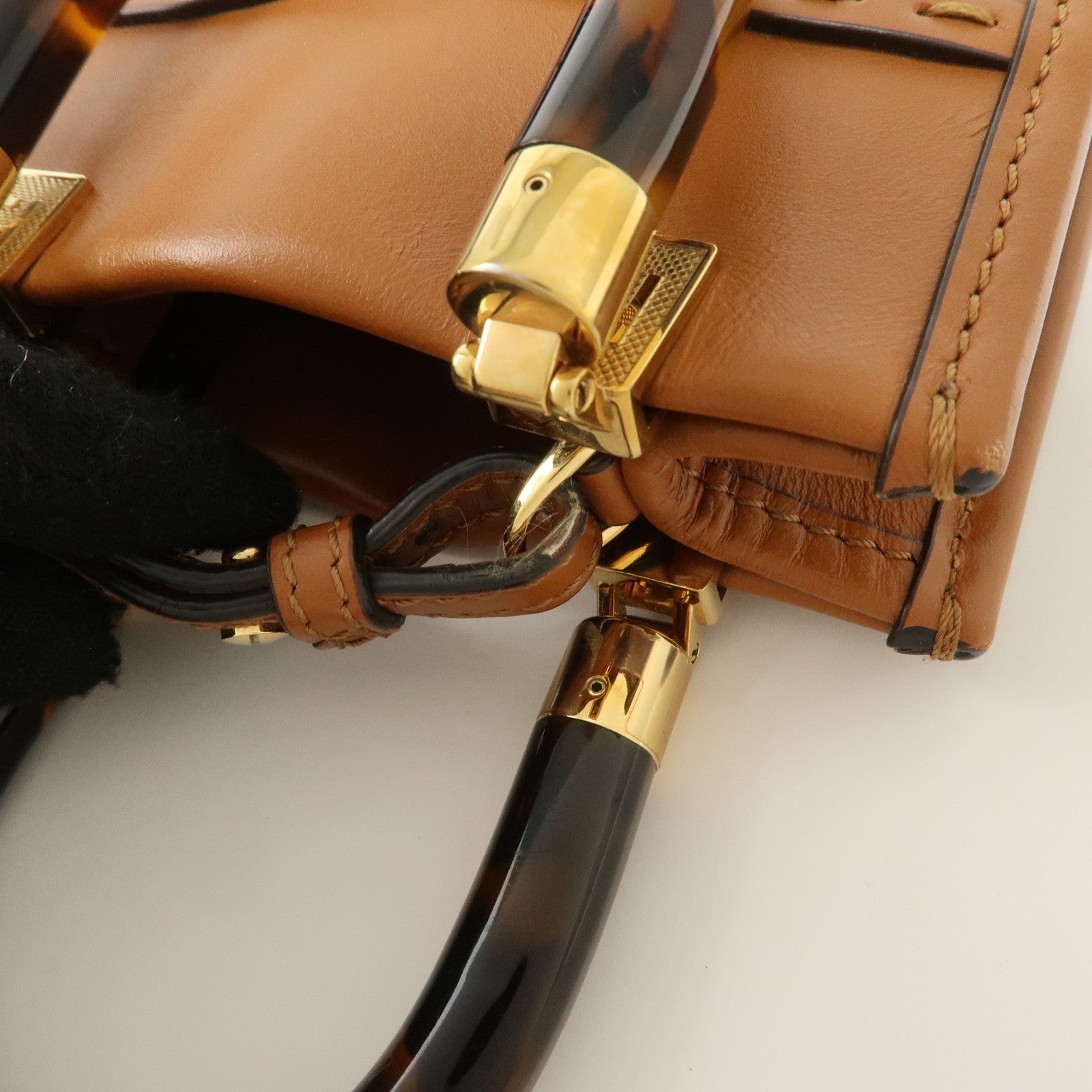 FENDI Sunshine Leather Shopper Small 2Way Bag Shoulder Bag 8BS051 Used