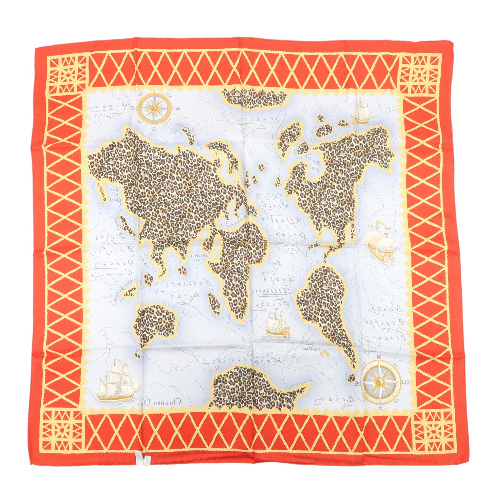 Christian Dior Silk 100% Scarf Blue Red