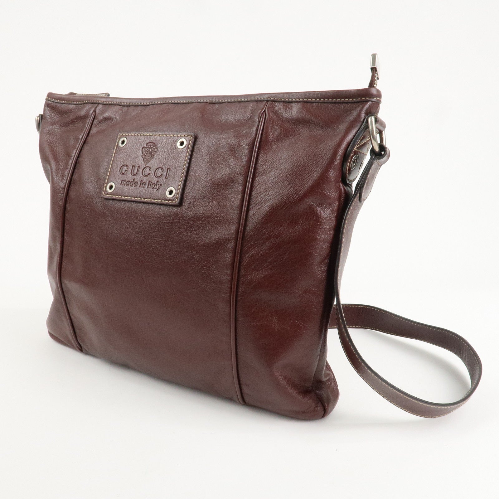 GUCCI Leather Shoulder Bag Crossbody Bag Bordeaux 190279 Used