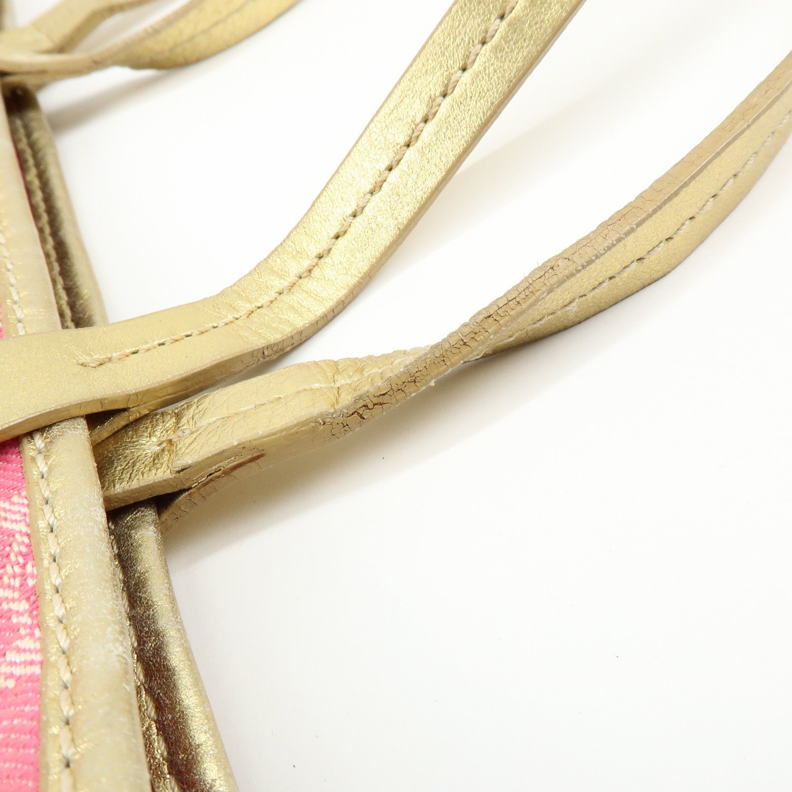CELINE Macadam Logo Canvas Leather Tote Bag Shoulder Bag Pink Gold