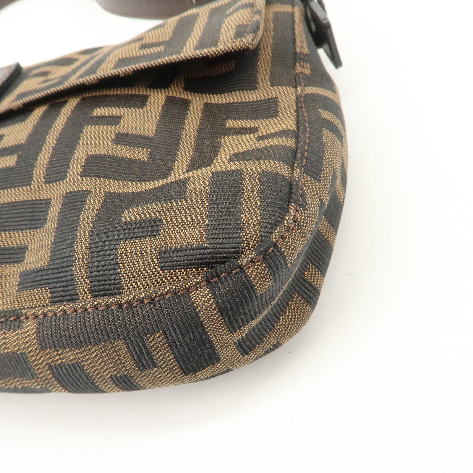 FENDI Mamma Baguette Zucca Canvas Leather Shoulder Bag Hand Bag Black Brown 26424
