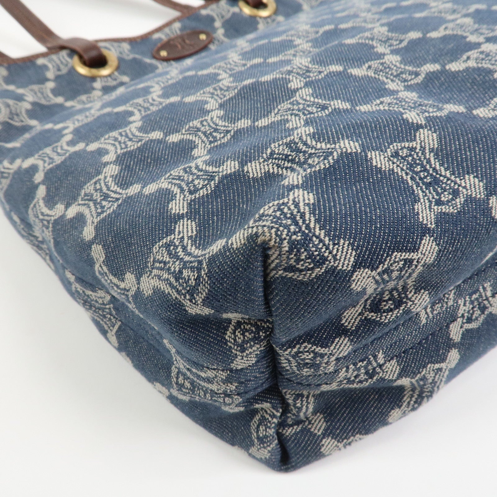CELINE Macadam Denim Leather Tote Bag Shoulder Bag Blue Brown