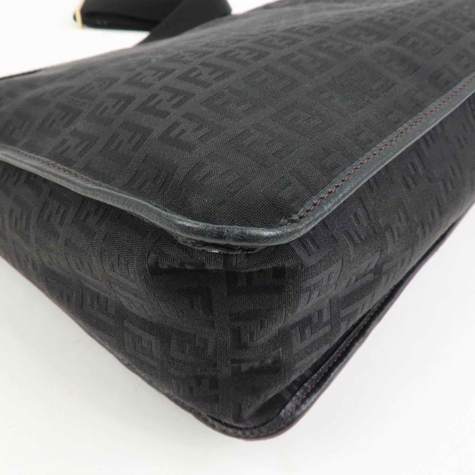 FENDI Zucchino Canvas Leather Shoulder Crossbody Bag Black 8BT090