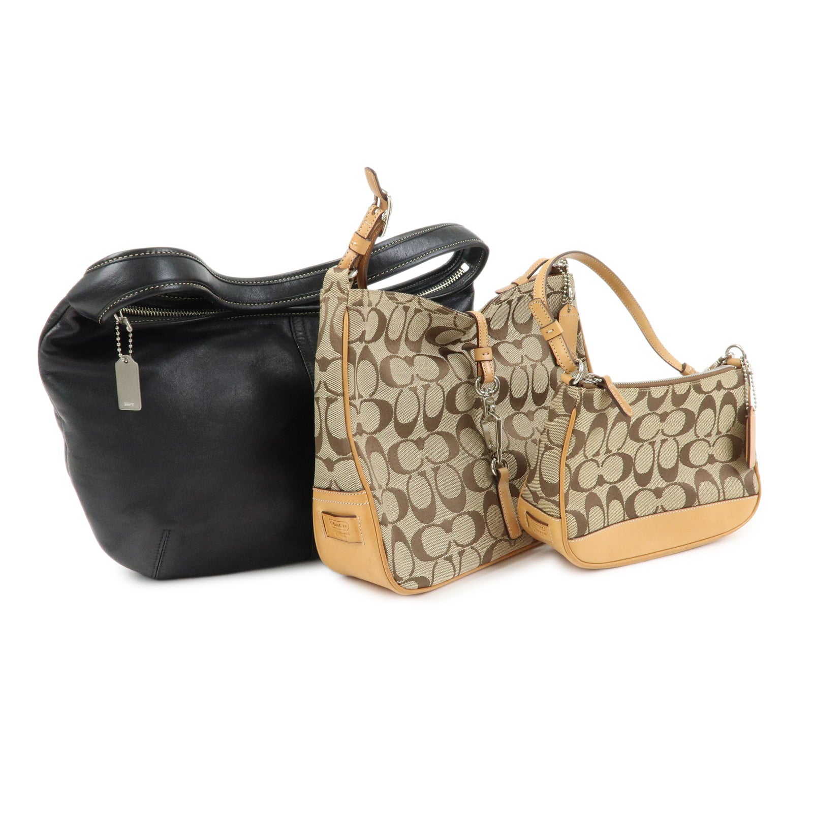 COACH Set of 3 Signature Canvas Leather Shoulder Bag Hand Bag