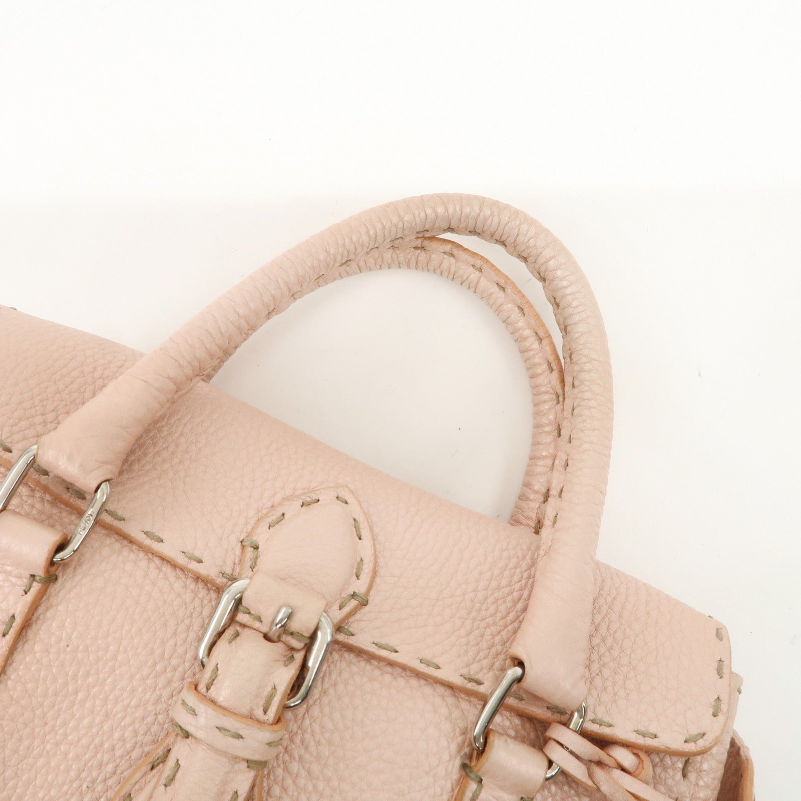 FENDI Selleria Leather Mini Linda Hand Bag Pink Silver HDW 8BR486