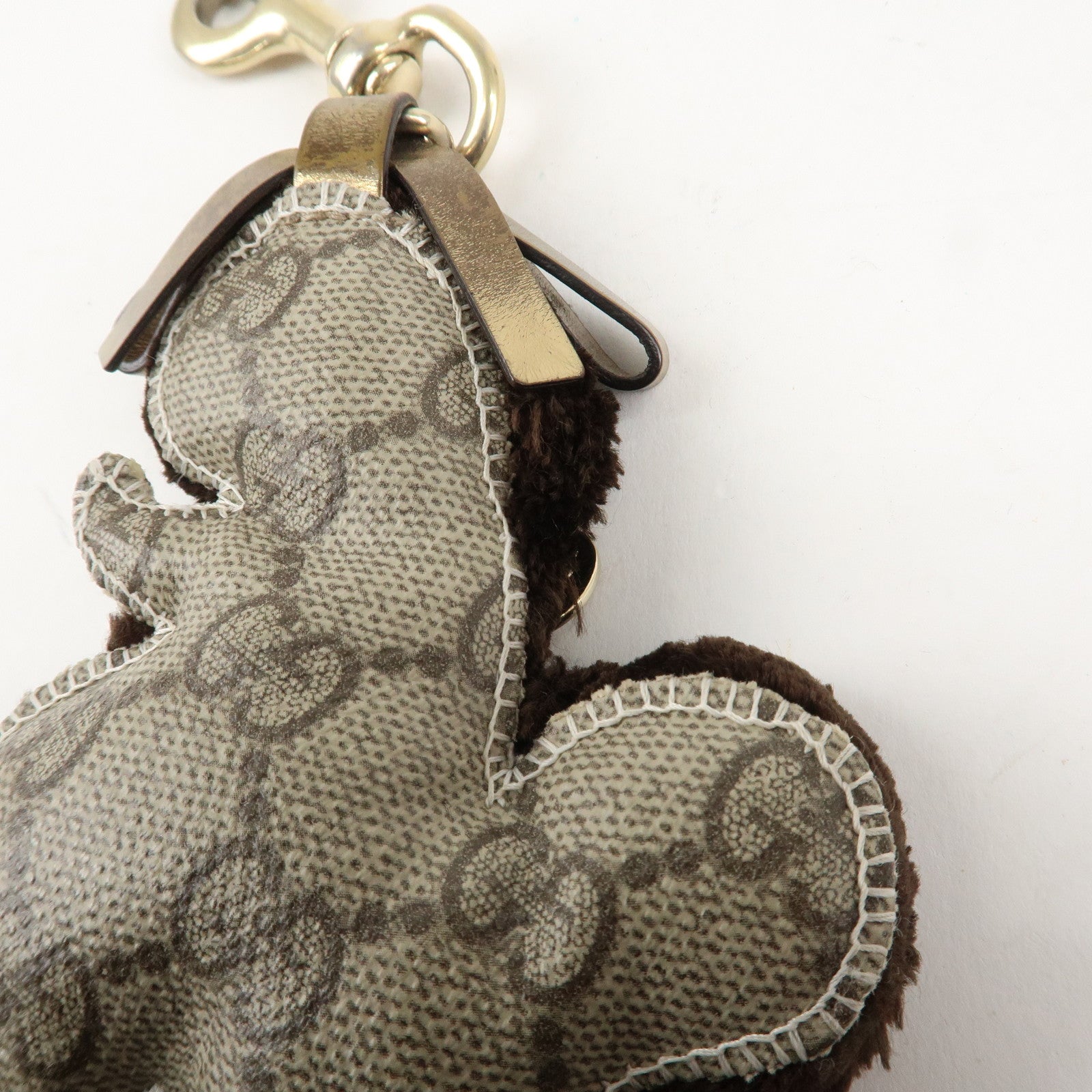 GUCCI Gucciori Leather GG Supreme Bag Charm Poodle Beige Brown Used