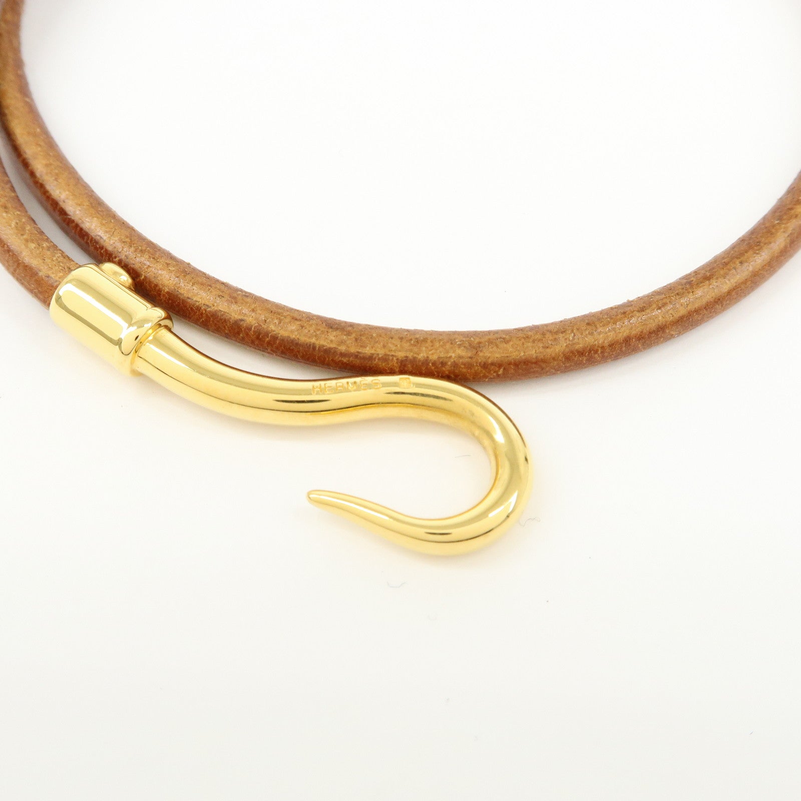 HERMES Jumbo Choker Leather Metal Bracelet Brown Gold