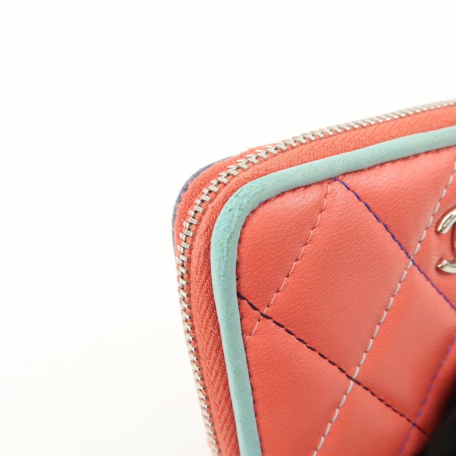 CHANEL Matelasse Lamb Skin Coin Case Coin Purse Pink Blue