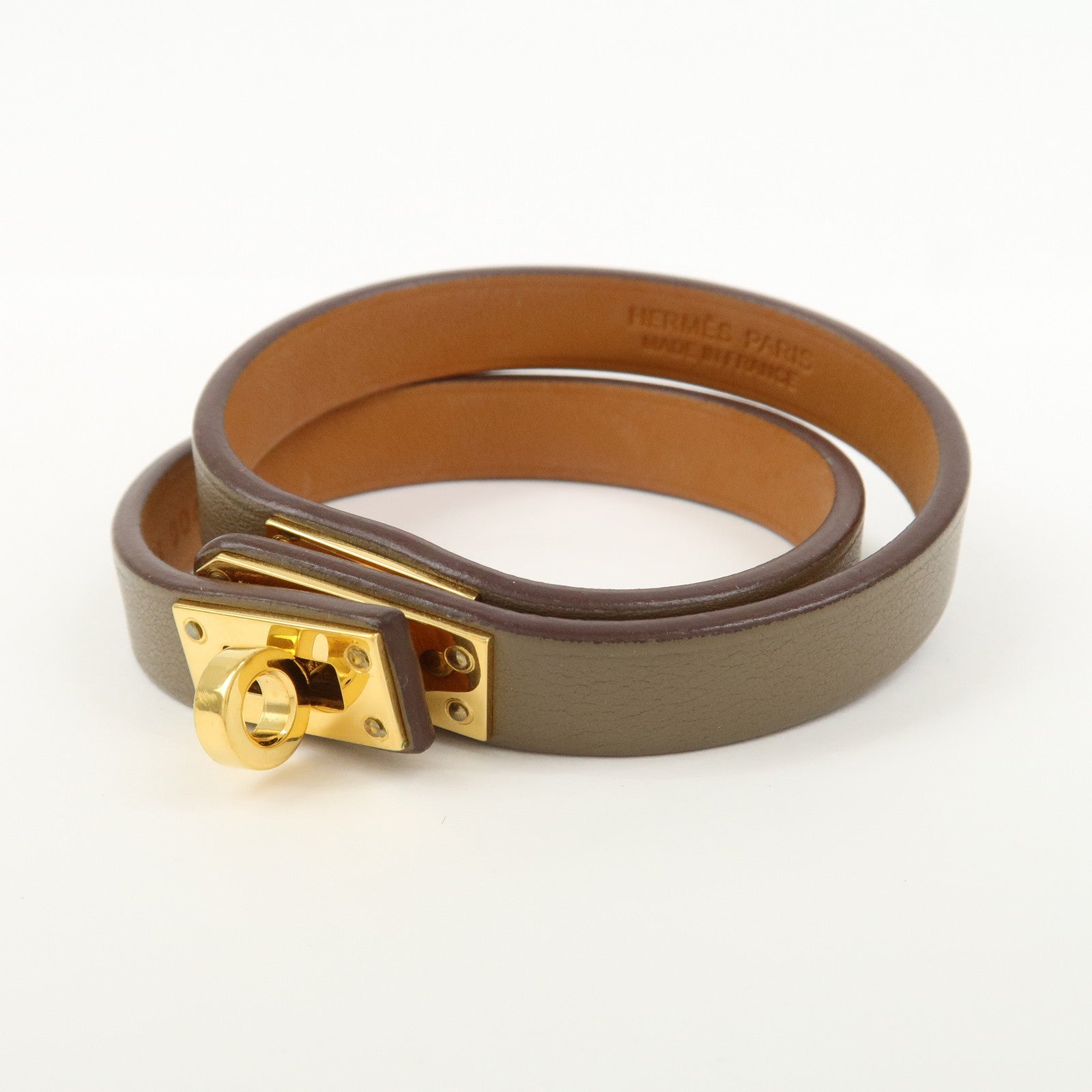 HERMÈS Mini Kelly Double Tour Leather Bracelet Greige