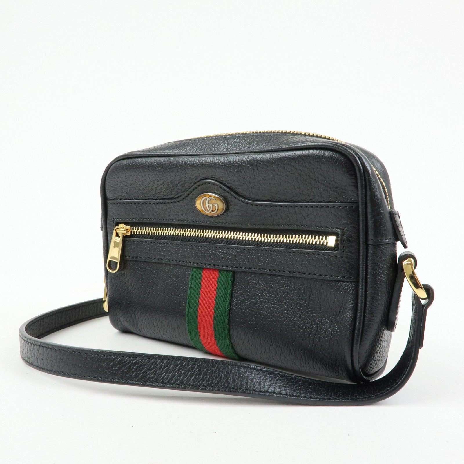 GUCCI Ophidia Sherry Leather Shoulder Crossbody Bag Black 517350
