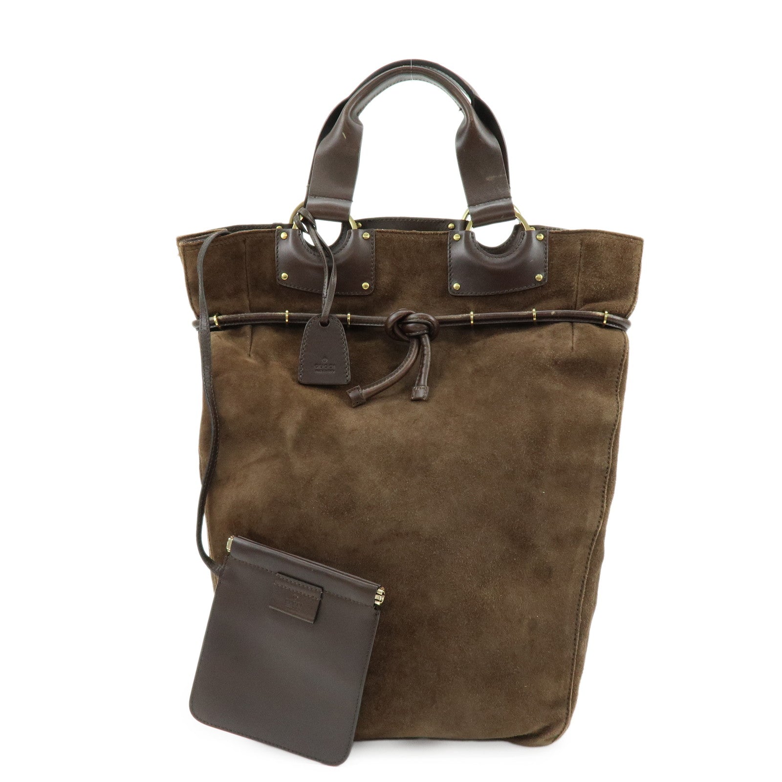 GUCCI Suede Leather Tote Bag Hand Bag Brown 95374