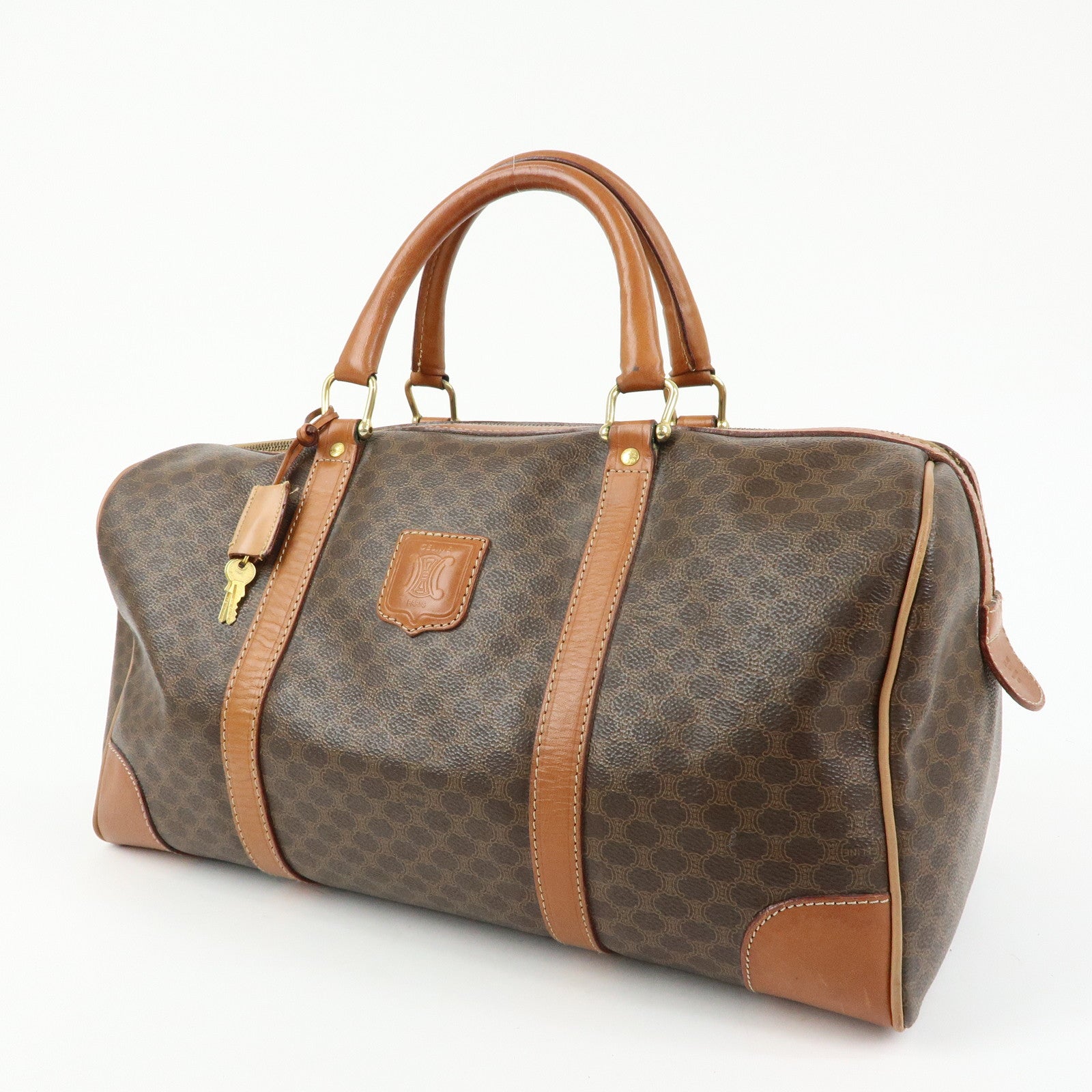 CELINE Macadam PVC Leather Boston Bag Hand Bag Brown