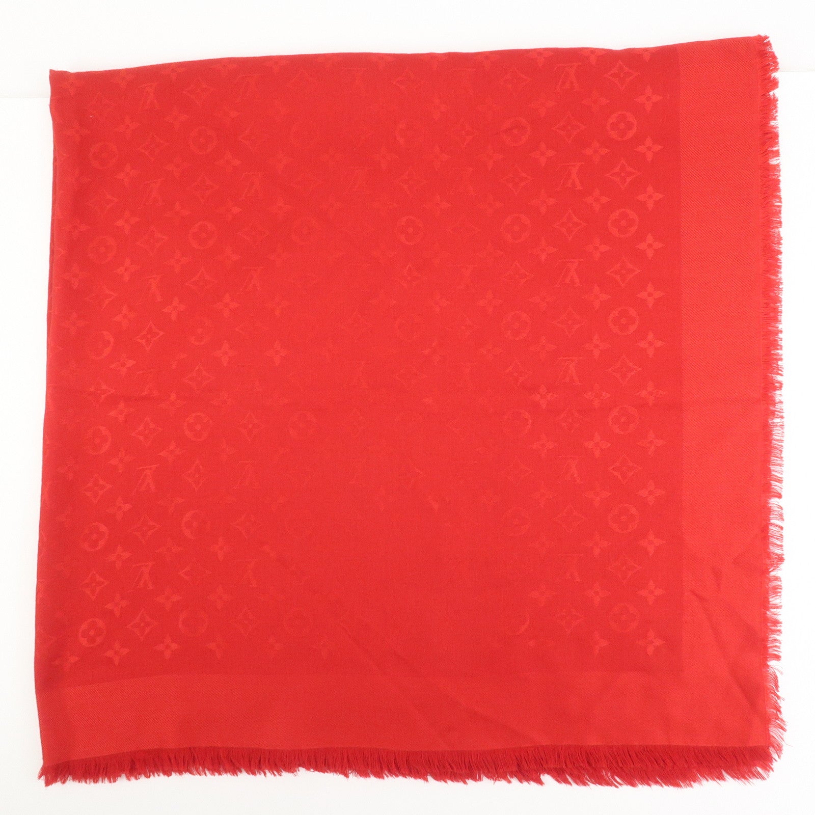 Louis Vuitton Monogram Shawl Silk Wool Large Scarf Red M72237