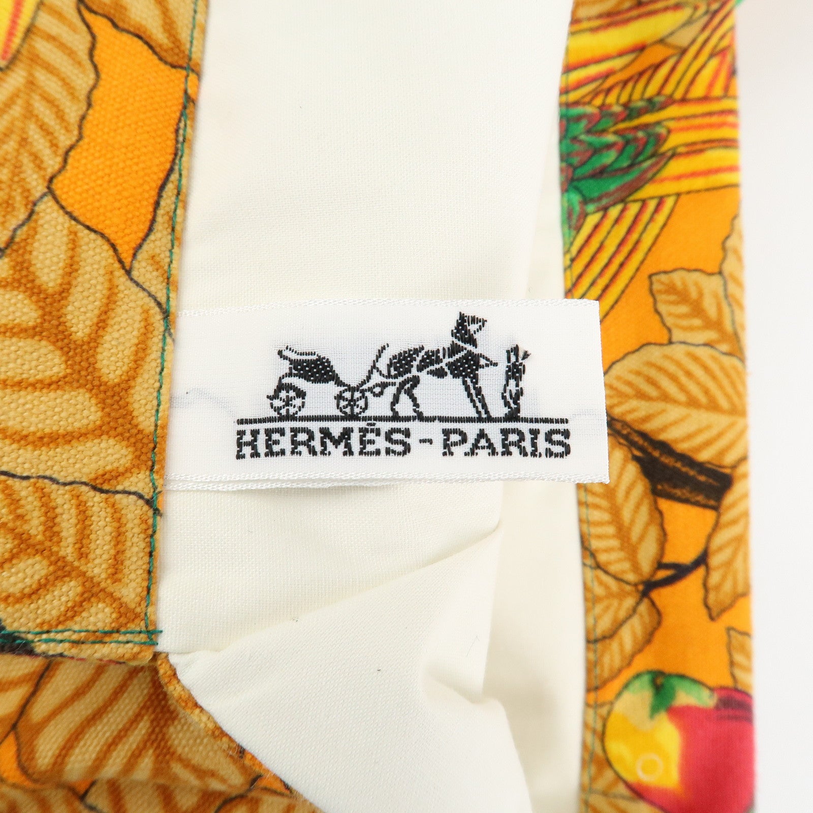 HERMES Cotton Canvas Tote Bag Shoulder Bag Parrot Pattern Orange Green Used