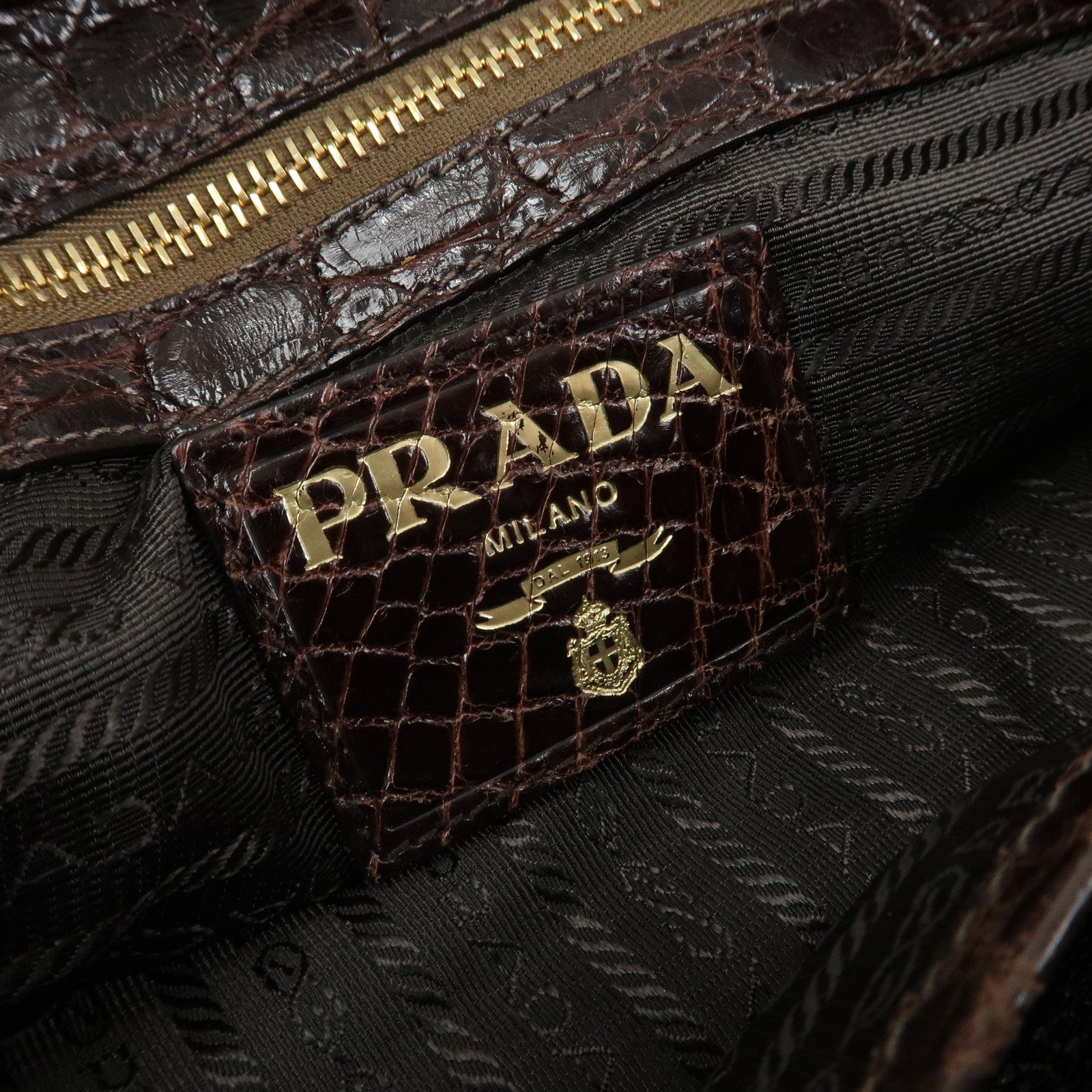 PRADA Logo Canvas Embossed Leather 2Way Shoulder Bag Hand Bag Brown