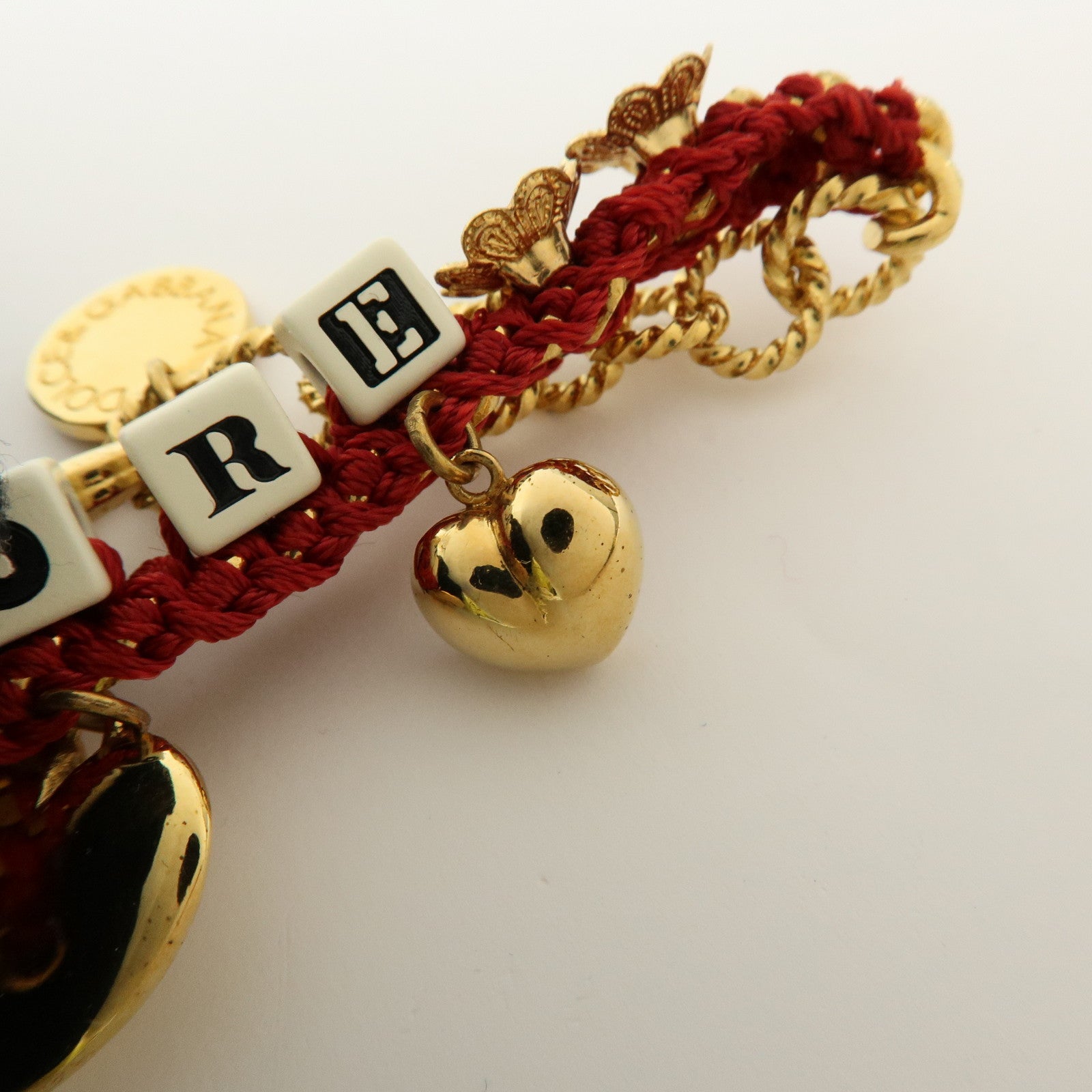 Dolce&Gabbana AMORE Heart Flower Motif Metal Bracelet Red Gold