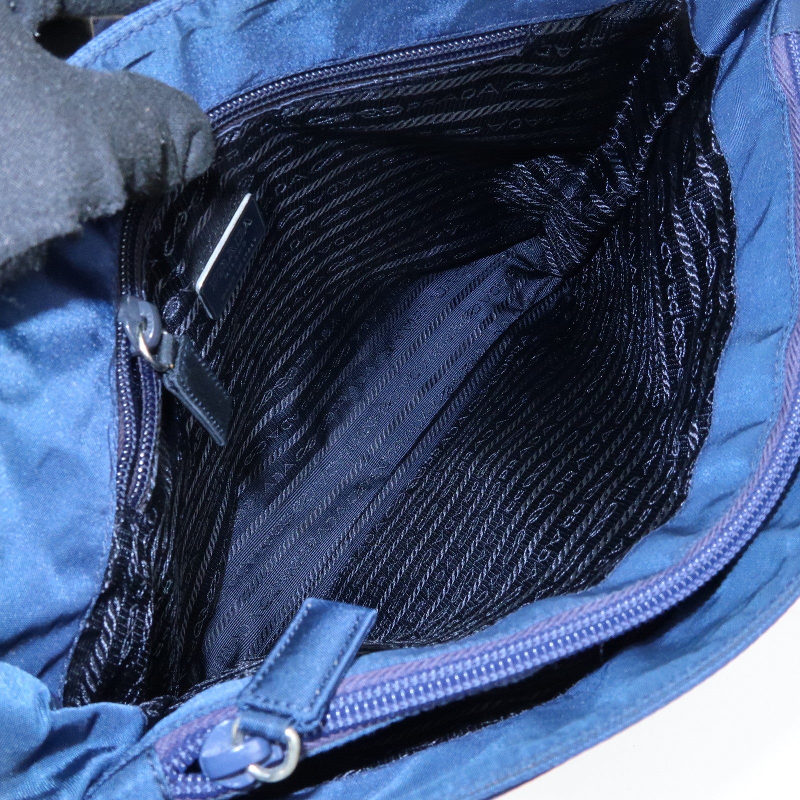 PRADA Triangle Logo Nylon Shoulder Bag Hand Bag Navy B6242