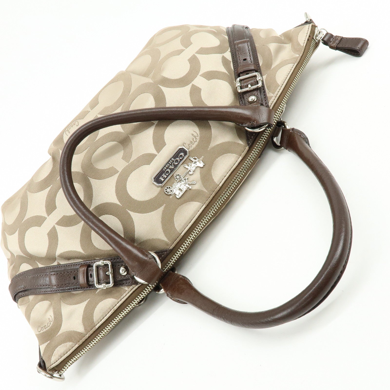 COACH Signature Nylon Learher 2Way Shoulder Bag Hand Bag Gold Brown