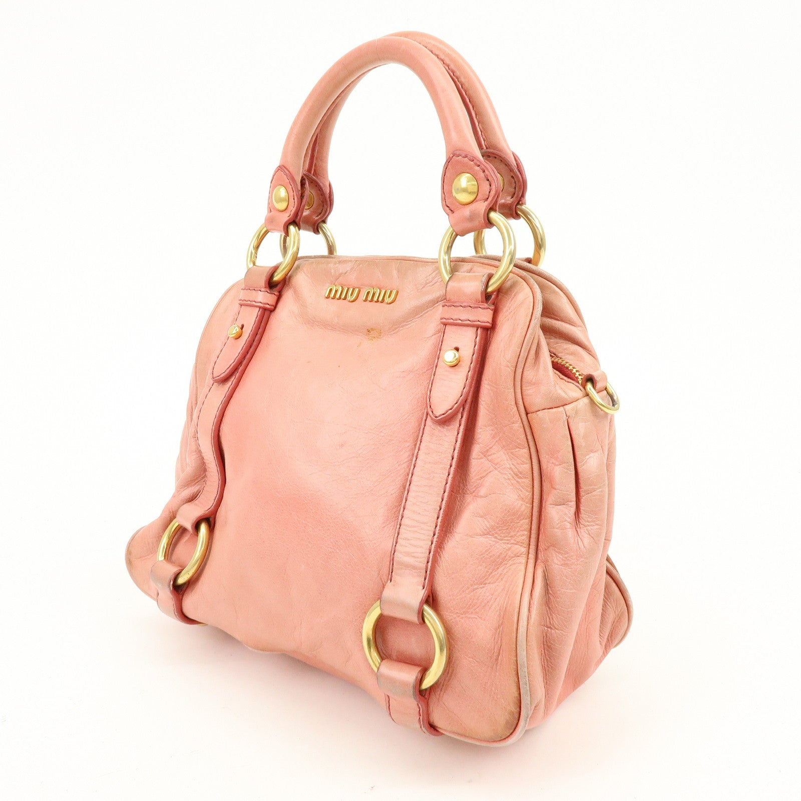 MIU MIU Leather 2Way Bag Hand Bag Shoulder Bag Pink