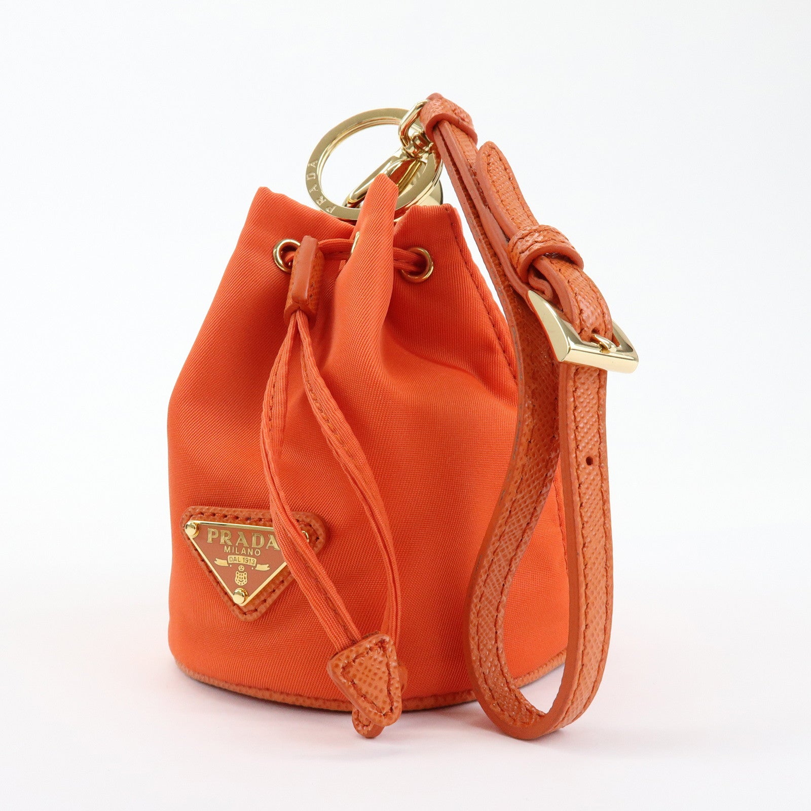 PRADA Triangle Logo Nylon Drawstring Wrist Bag Orange 1TT202