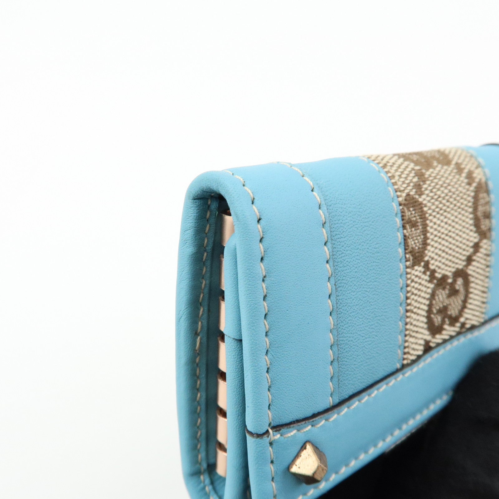 GUCCI GG Canvas Leather 6 Ring Key Case Light Blue Beige 120930