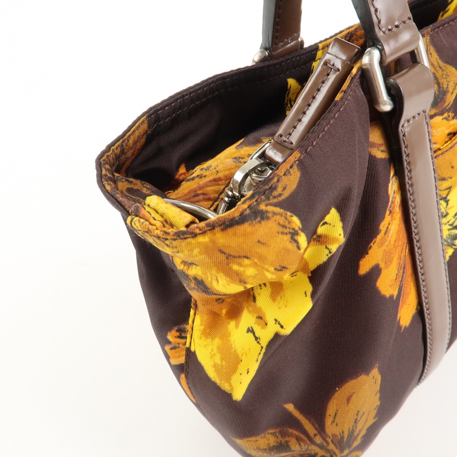 PRADA Triangle Logo 2Way Hand Bag Shoulder Bag Brown Yellow BN1052 Used
