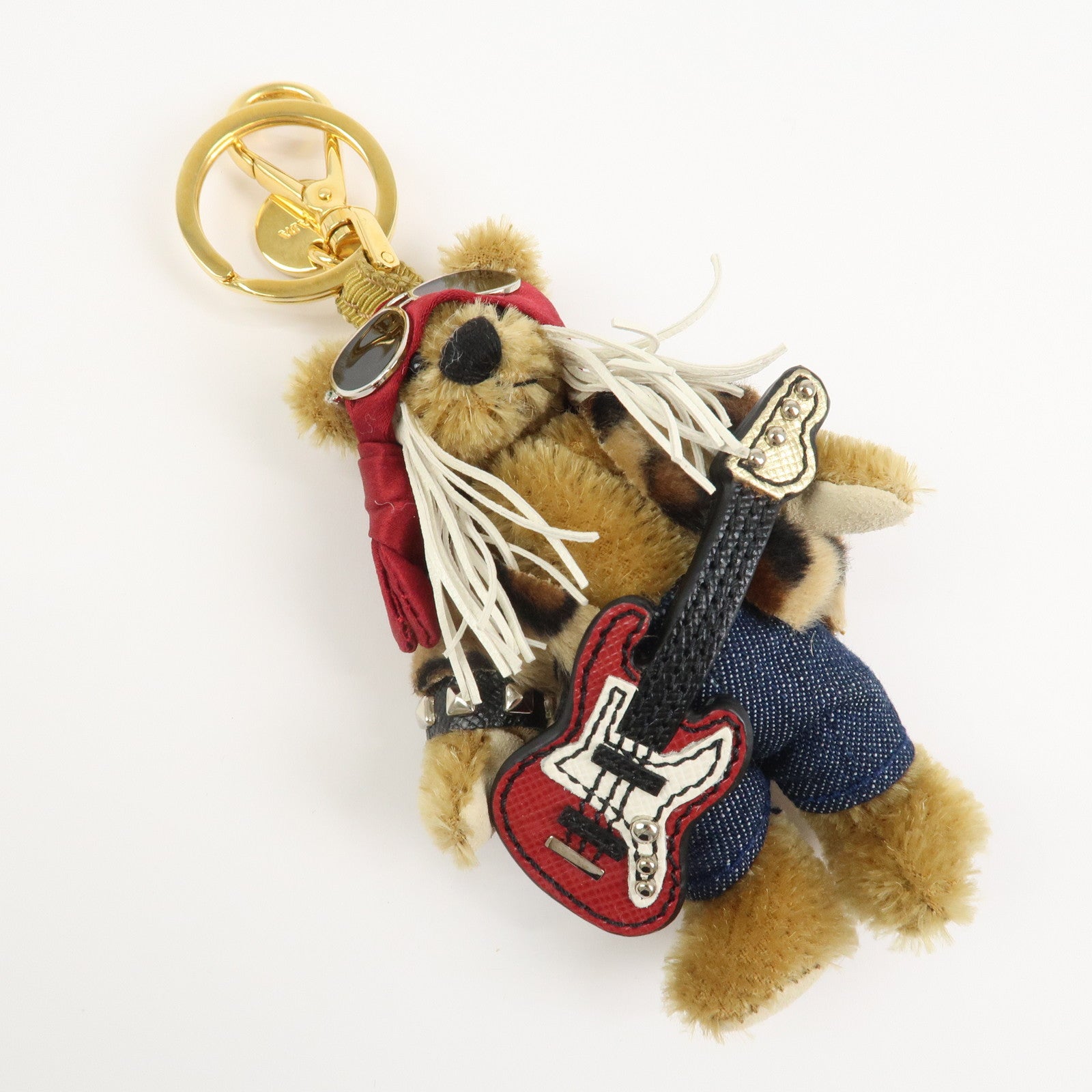 PRADA Teddy Bear Bag Key Charm Rocker Leopard Brown