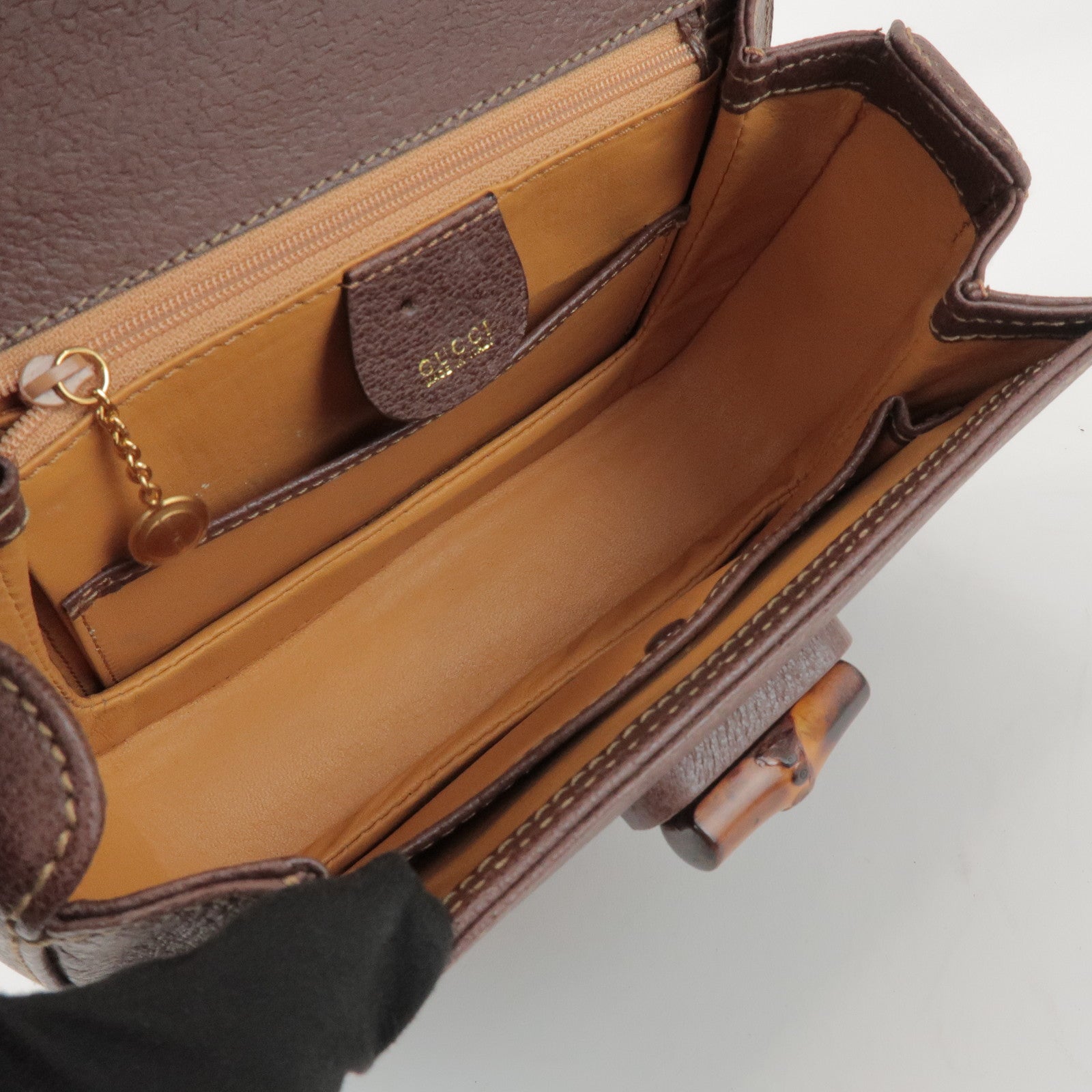 GUCCI Bamboo Leather 2Way Bag Hand Bag Shoulder Bag Brown 000 2040