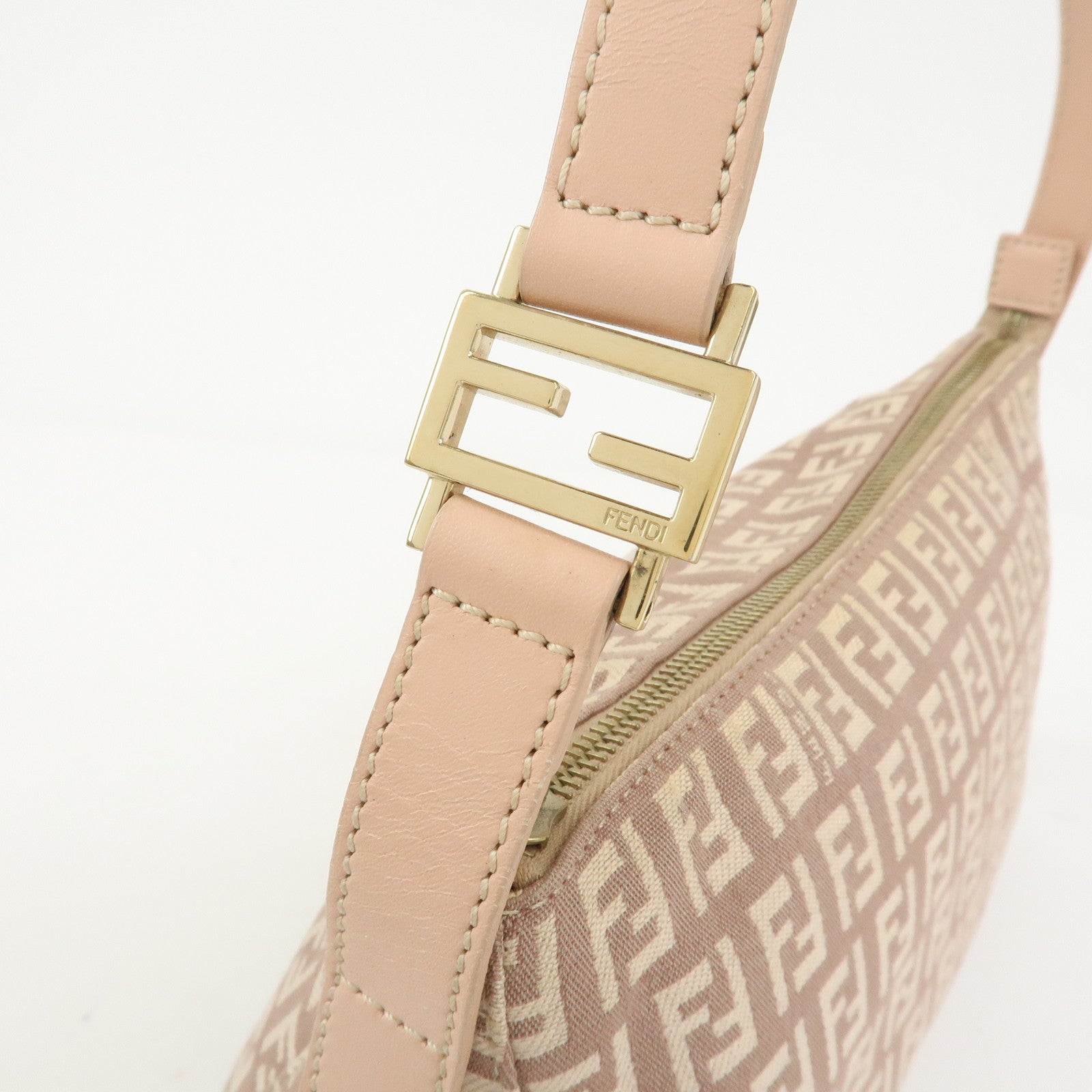 FENDI Zucchino Canvas Leather Shoulder Bag Hand Bag Pink 8BR444