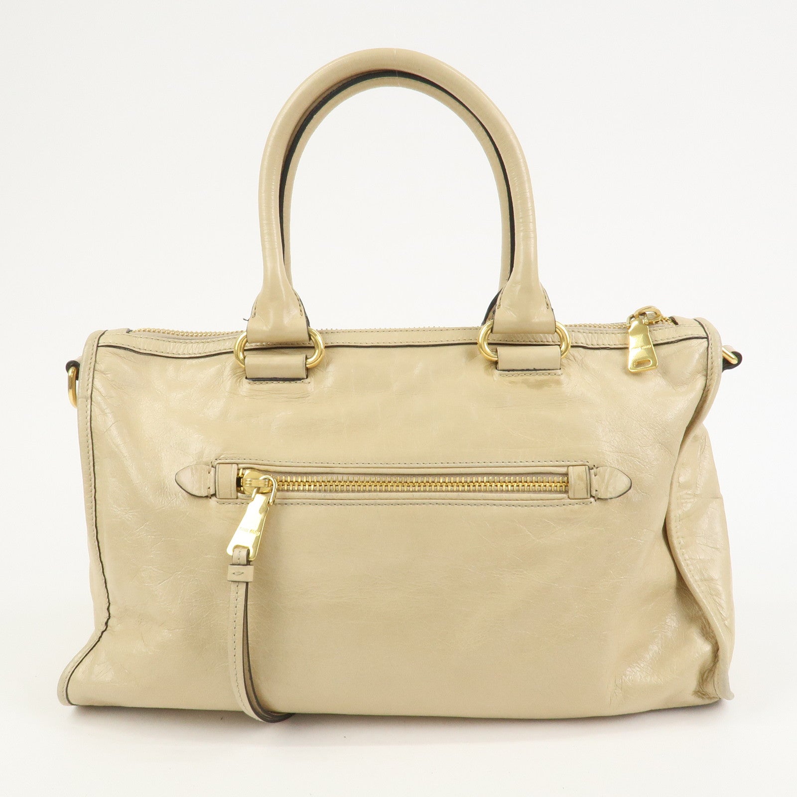 MIU MIU Logo Leather 2Way Bag Hand Bag Shoulder Bag Beige