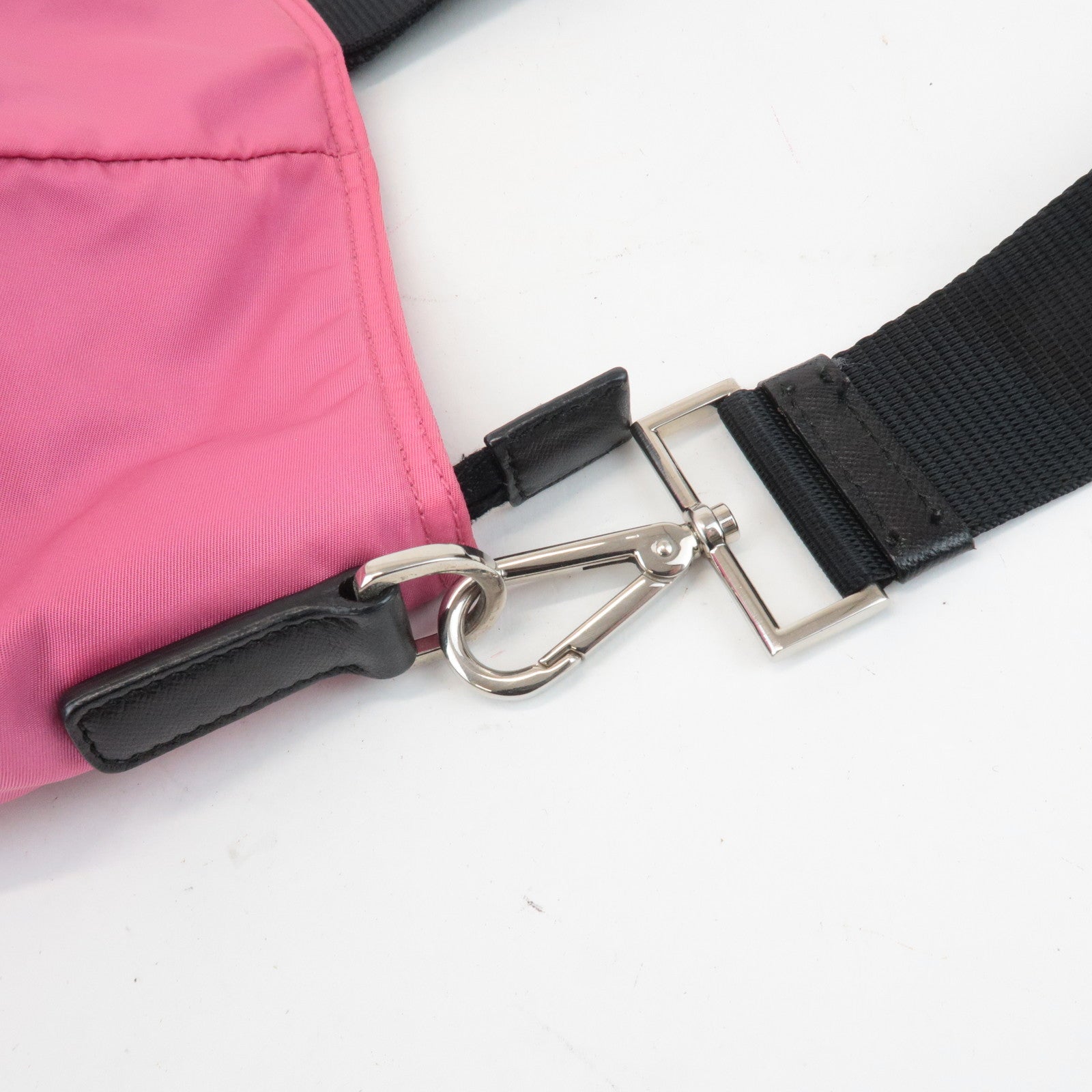 PRADA Triangle Logo Leather Nylon 2Way Bag Tote Bag Pink Black