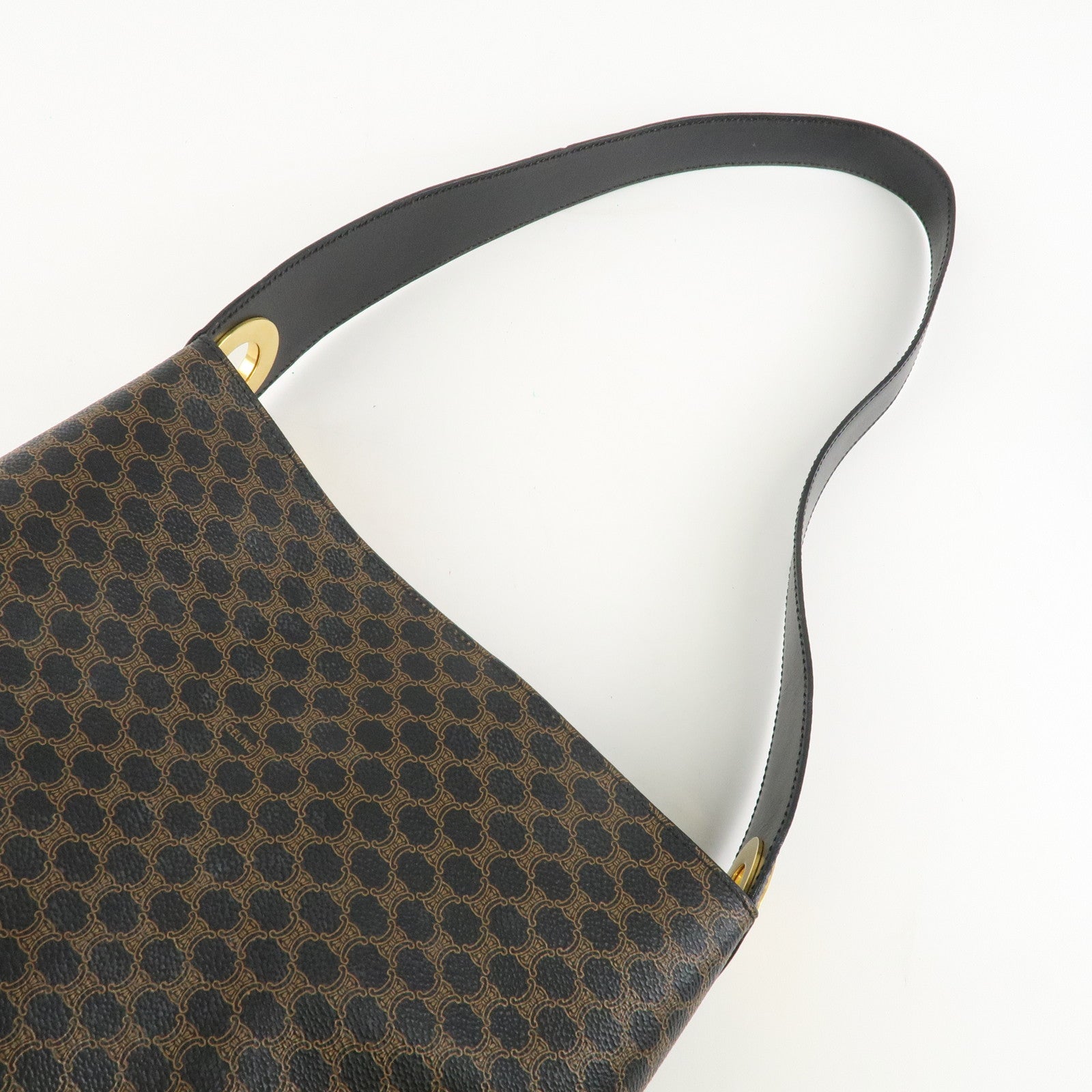CELINE Macadam PVC Leather Shoulder Bag Gold HDW Black Brown Used