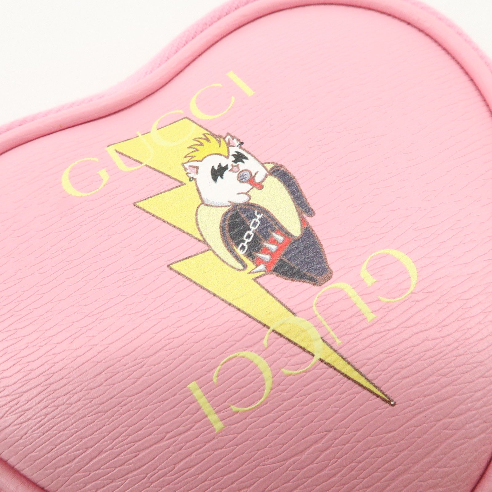 GUCCI Bananya Collaboration Leather Heart Coin Case Pink 701062 Used