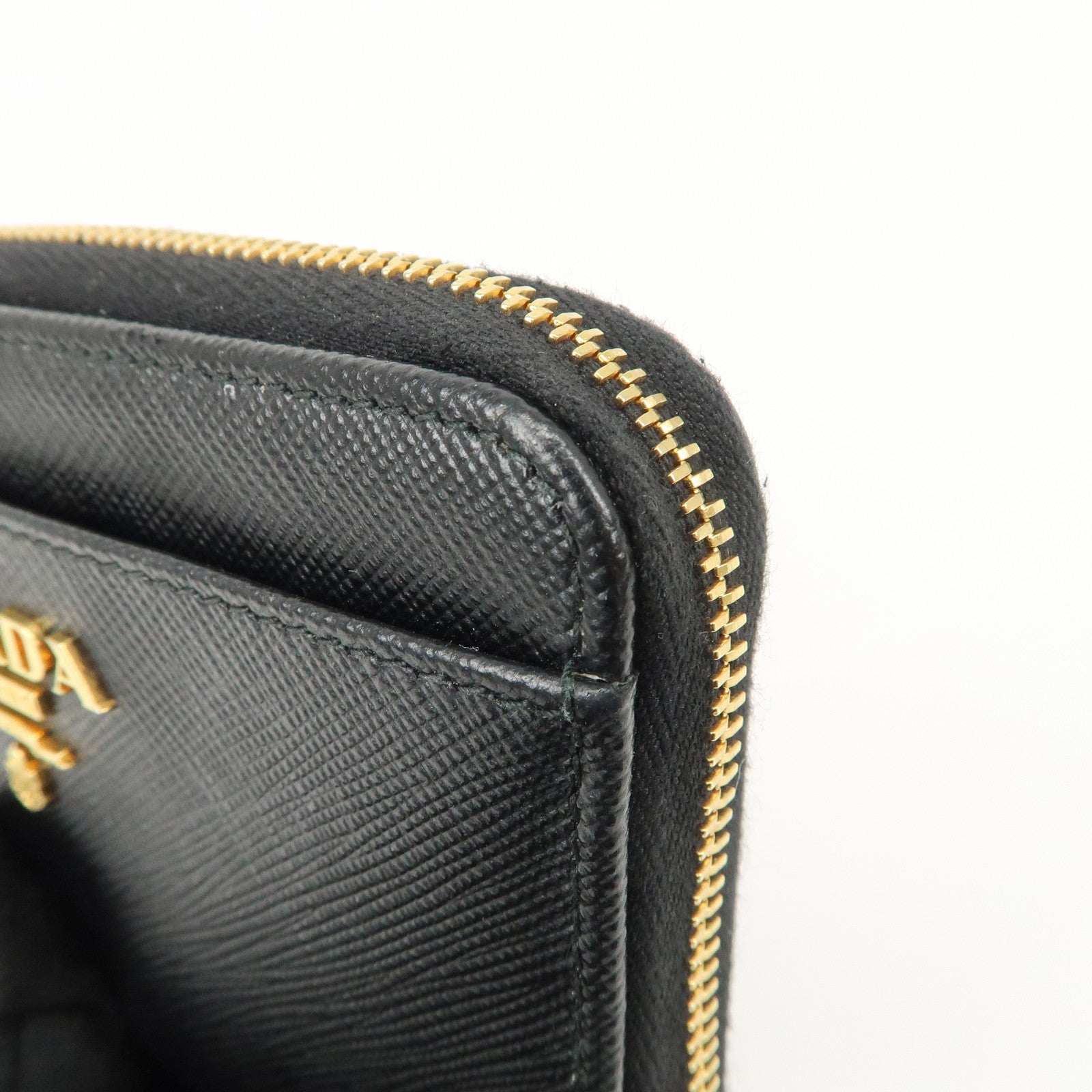 PRADA Triangle Logo Saffiano Leather Mini Wallet Key Ring Black 1PP122 Used