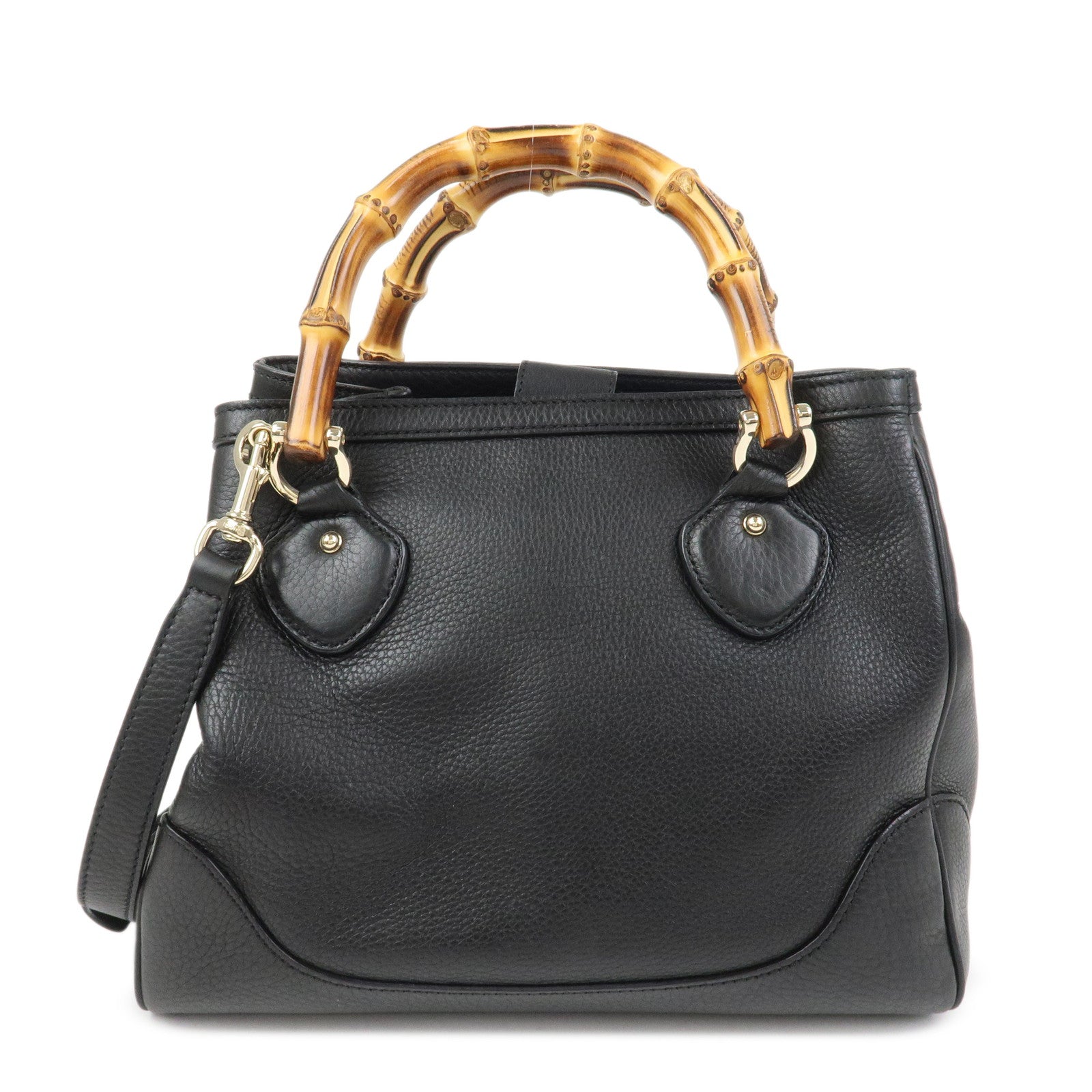 GUCCI Bamboo Logo Leather 2Way Shoulder Bag Hand Bag Black 308360