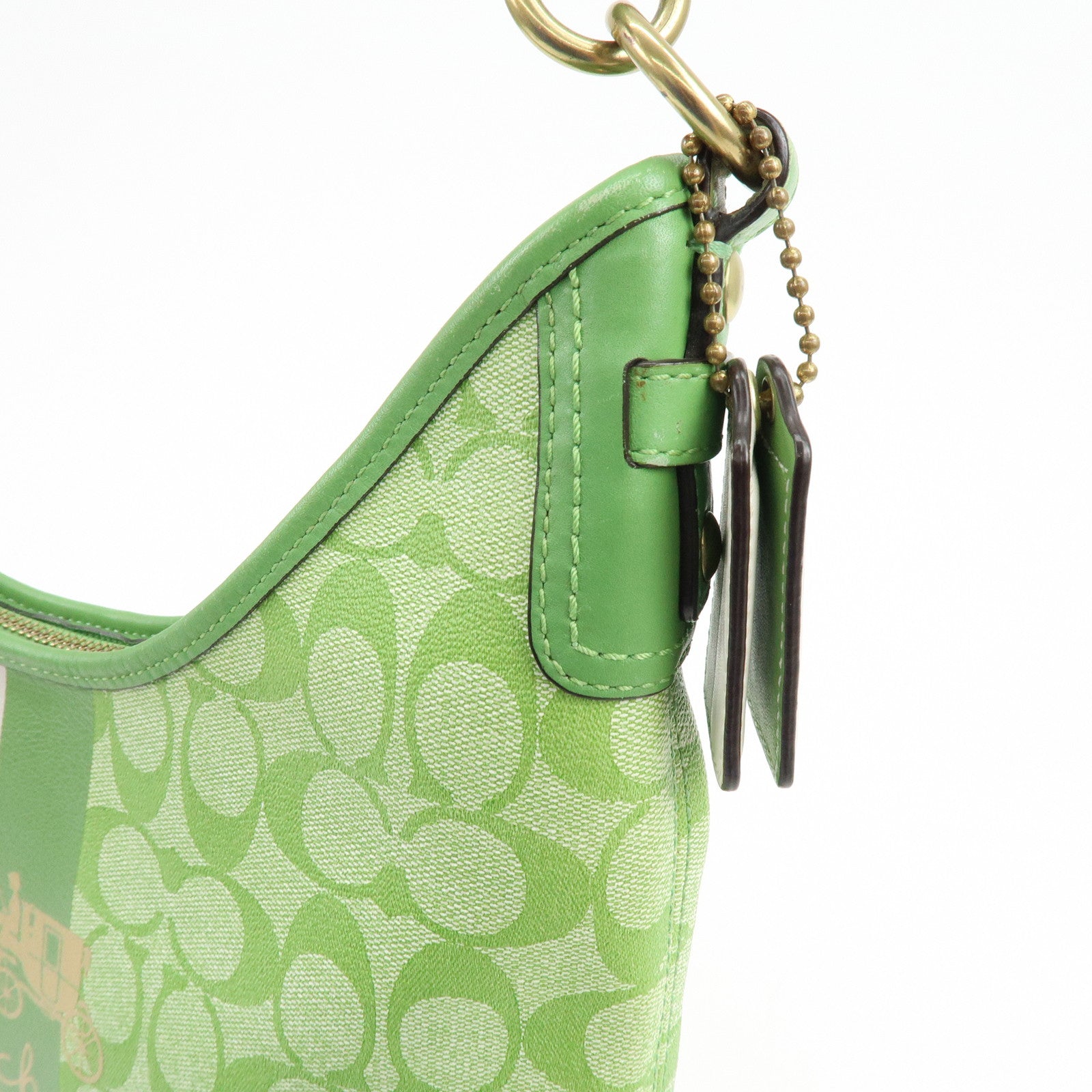 COACH Signature PVC Leather 2Way Bag Shoulder Bag Hand Bag Green