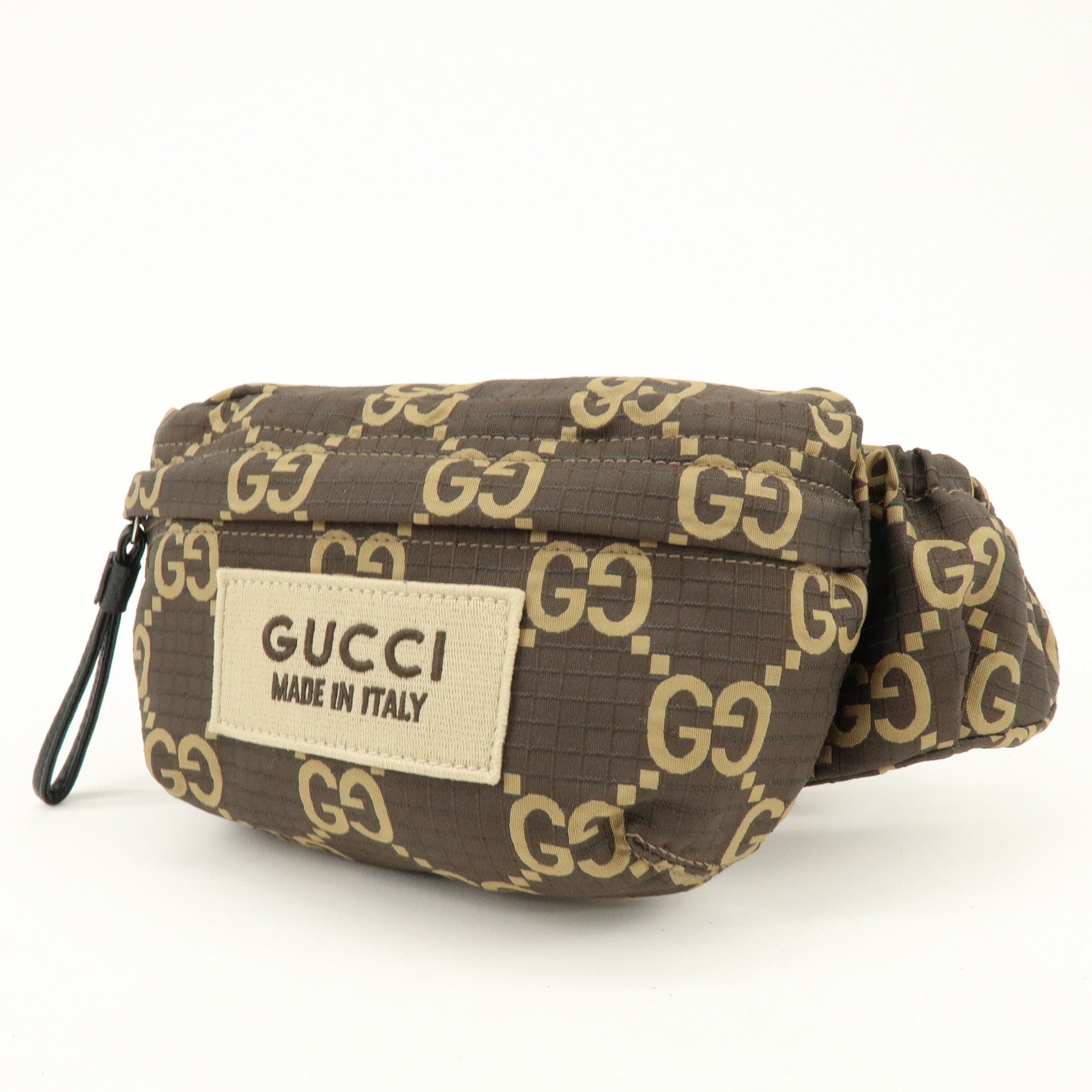 GUCCI GG Ripstop Leather Waist Pouch Body Bag Brown 767934