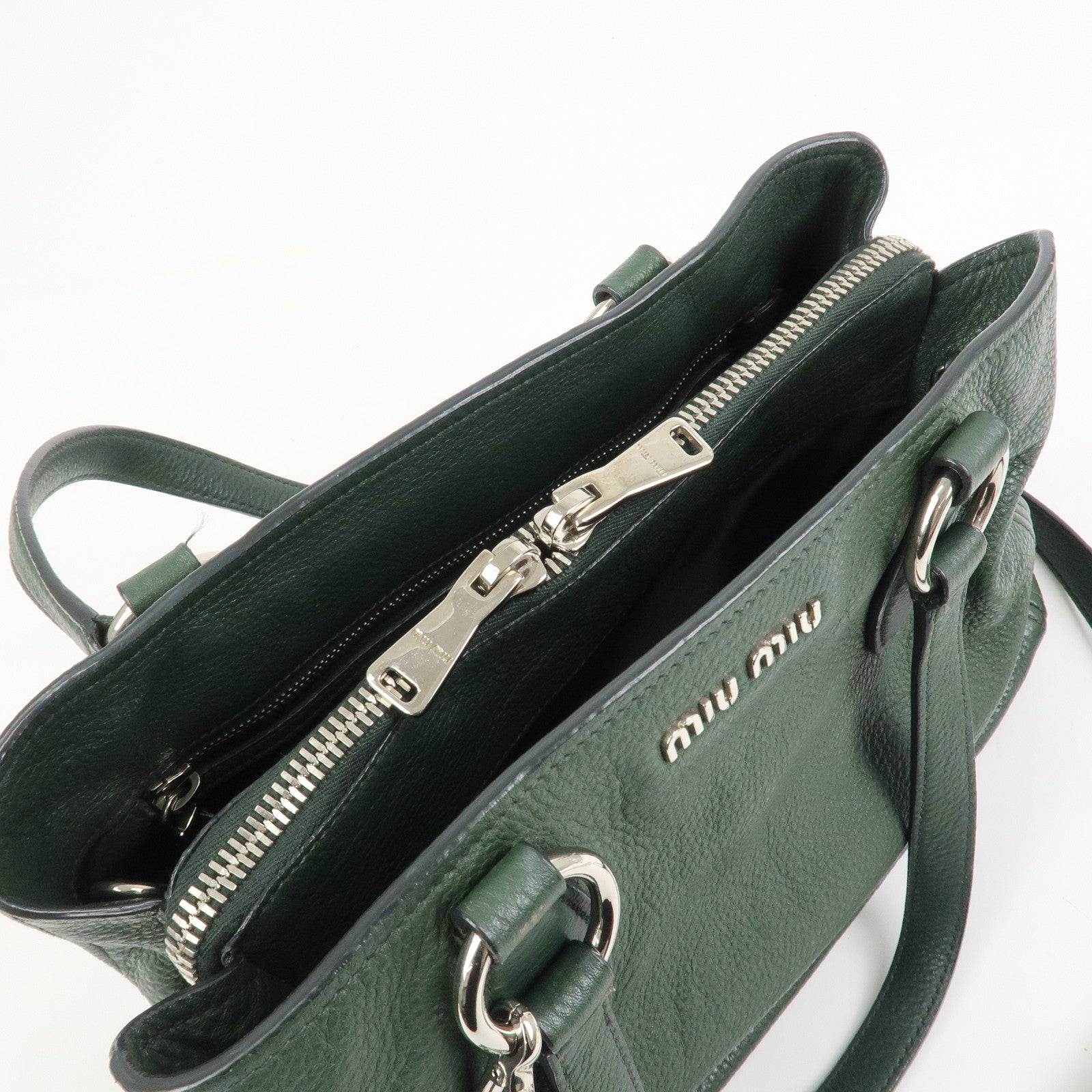 MIU MIU Logo Leather 2Way Bag Hand Bag Shoulder Bag Moss Green